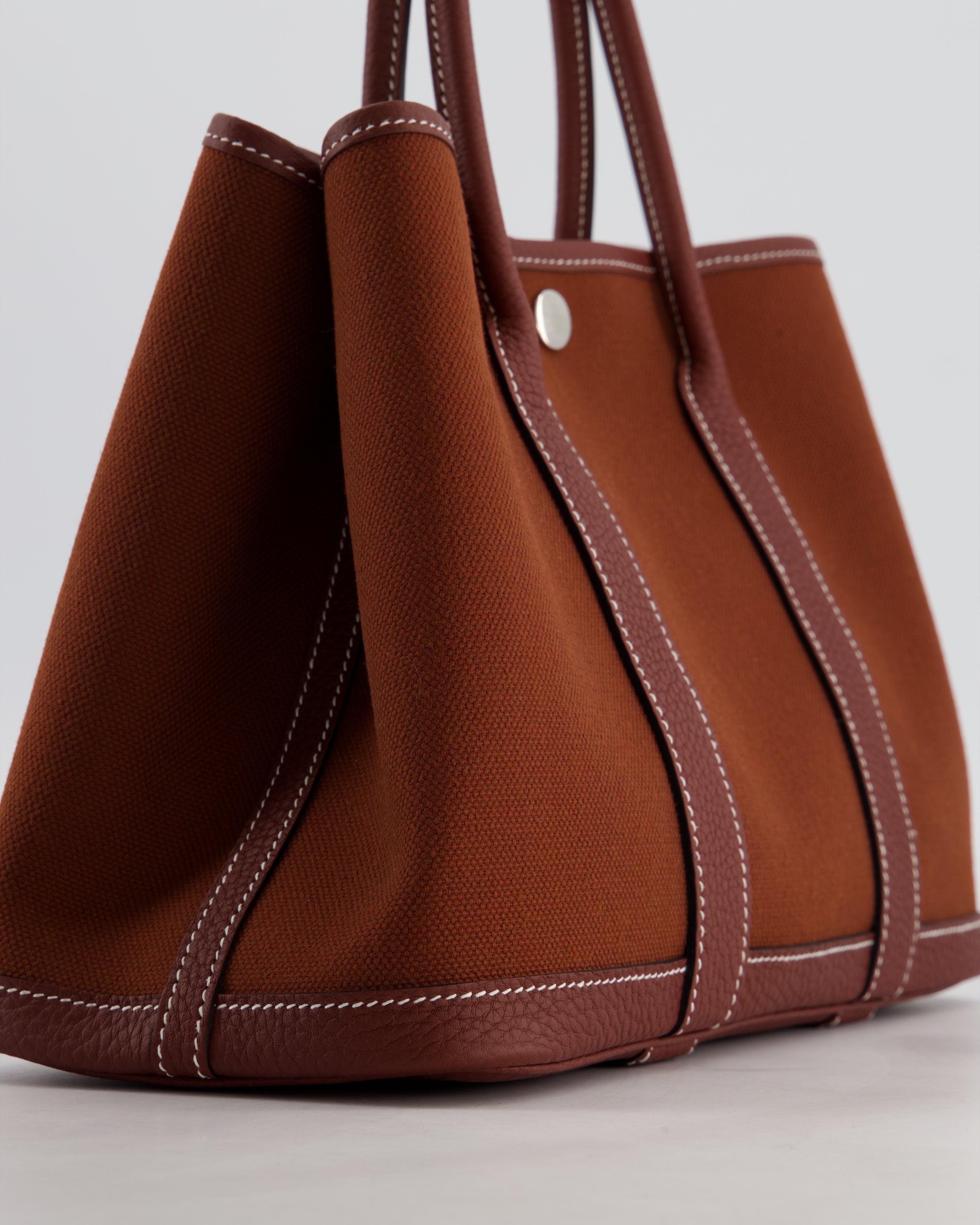 Hermès Garden Party 30 Bag in Rouge H Canvas and Negonda Leather with Palladium Hardware