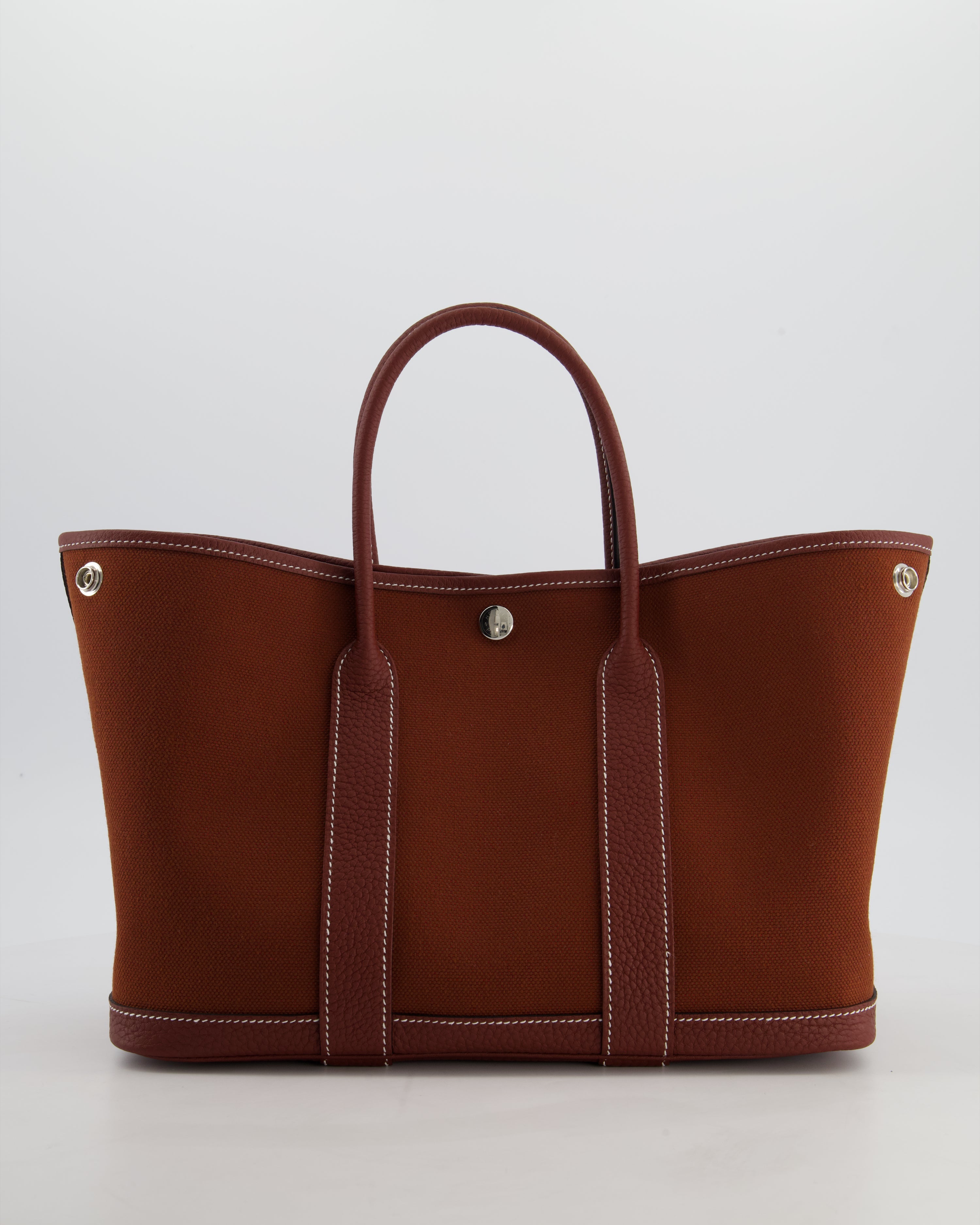 Hermès Garden Party 30 Bag in Rouge H Canvas and Negonda Leather with Palladium Hardware
