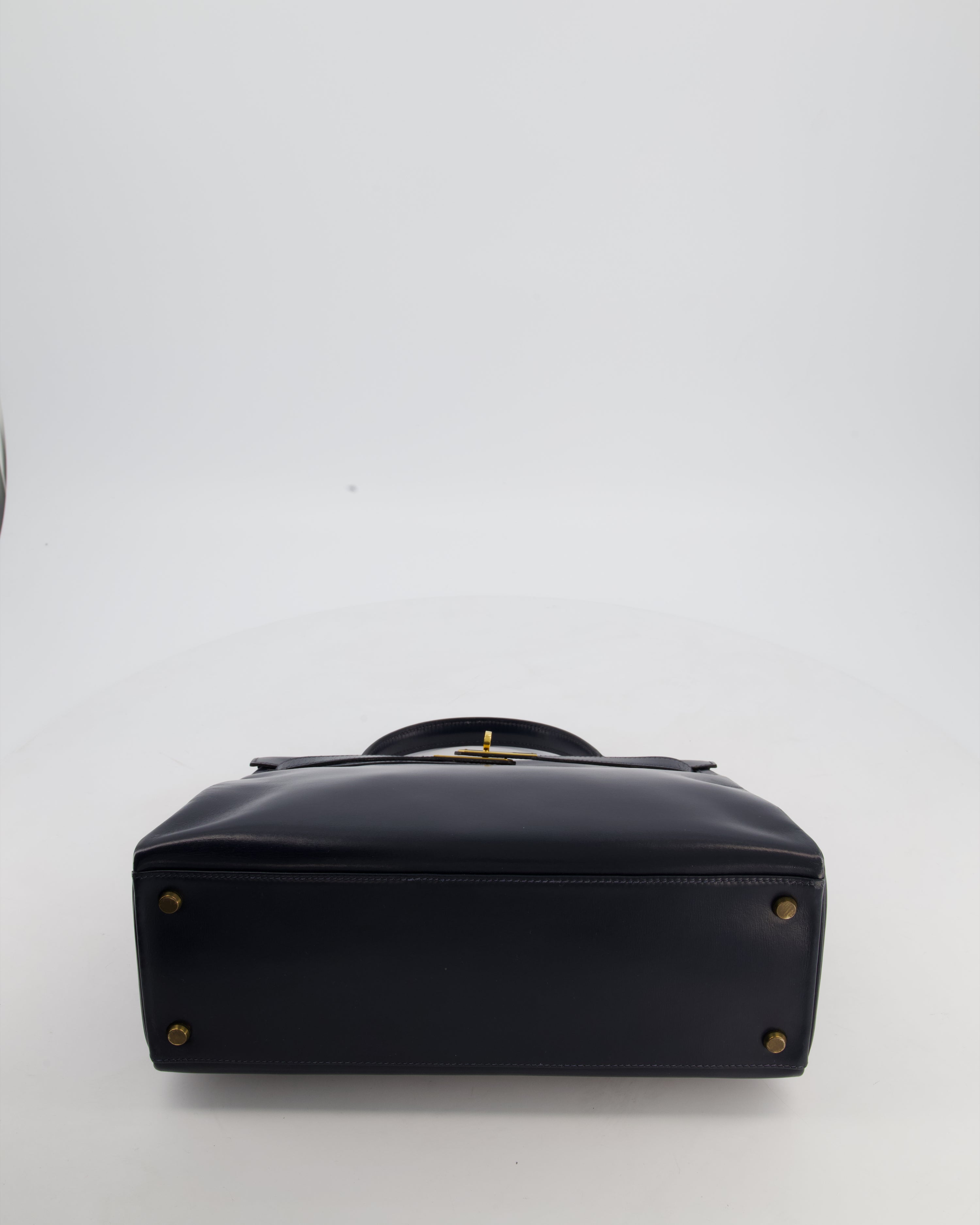 *RARE* Hermès Vintage Kelly 32 Retourne Bag in Bleu Navy Box Calf Leather with Gold Hardware