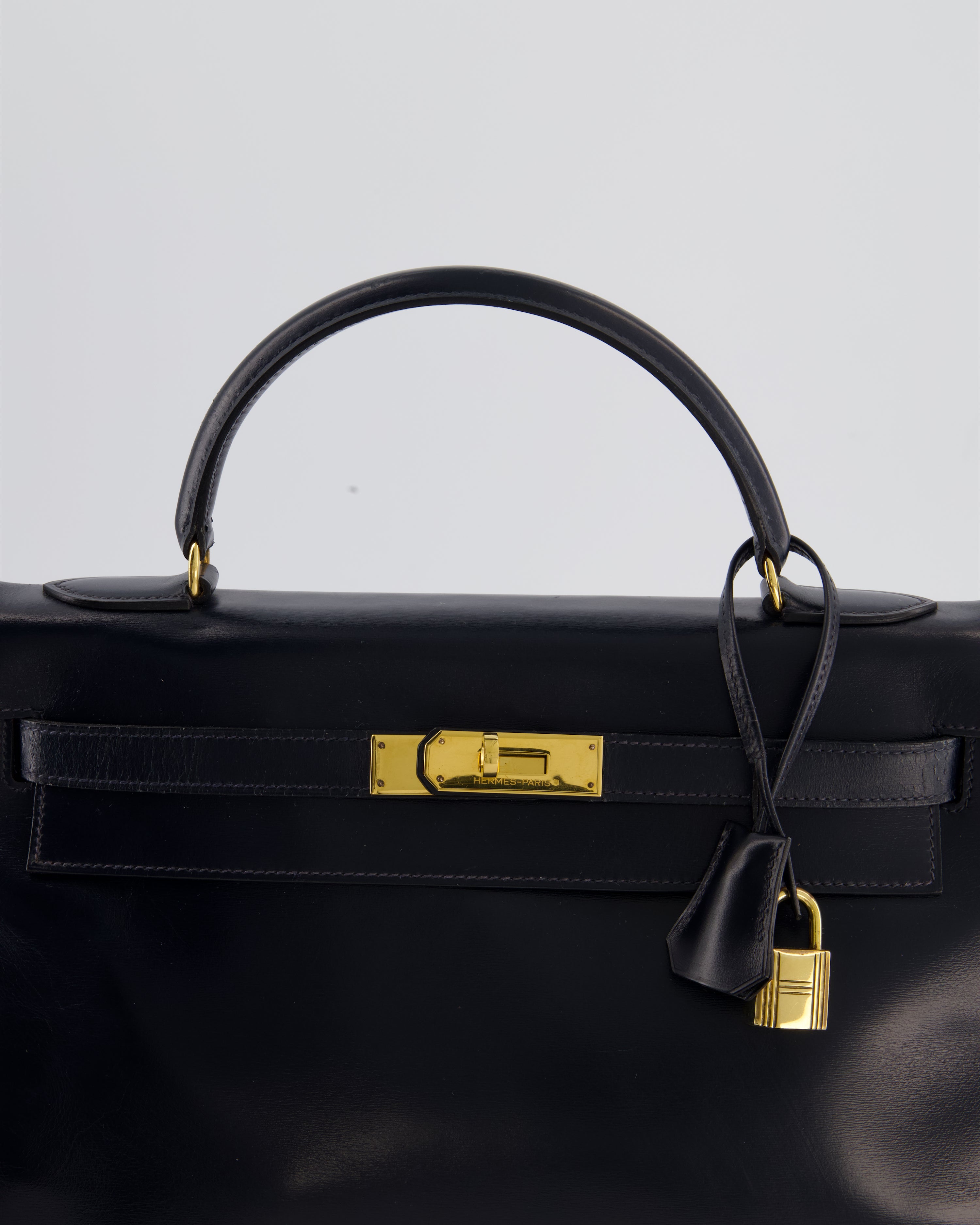 *RARE* Hermès Vintage Kelly 32 Retourne Bag in Bleu Navy Box Calf Leather with Gold Hardware