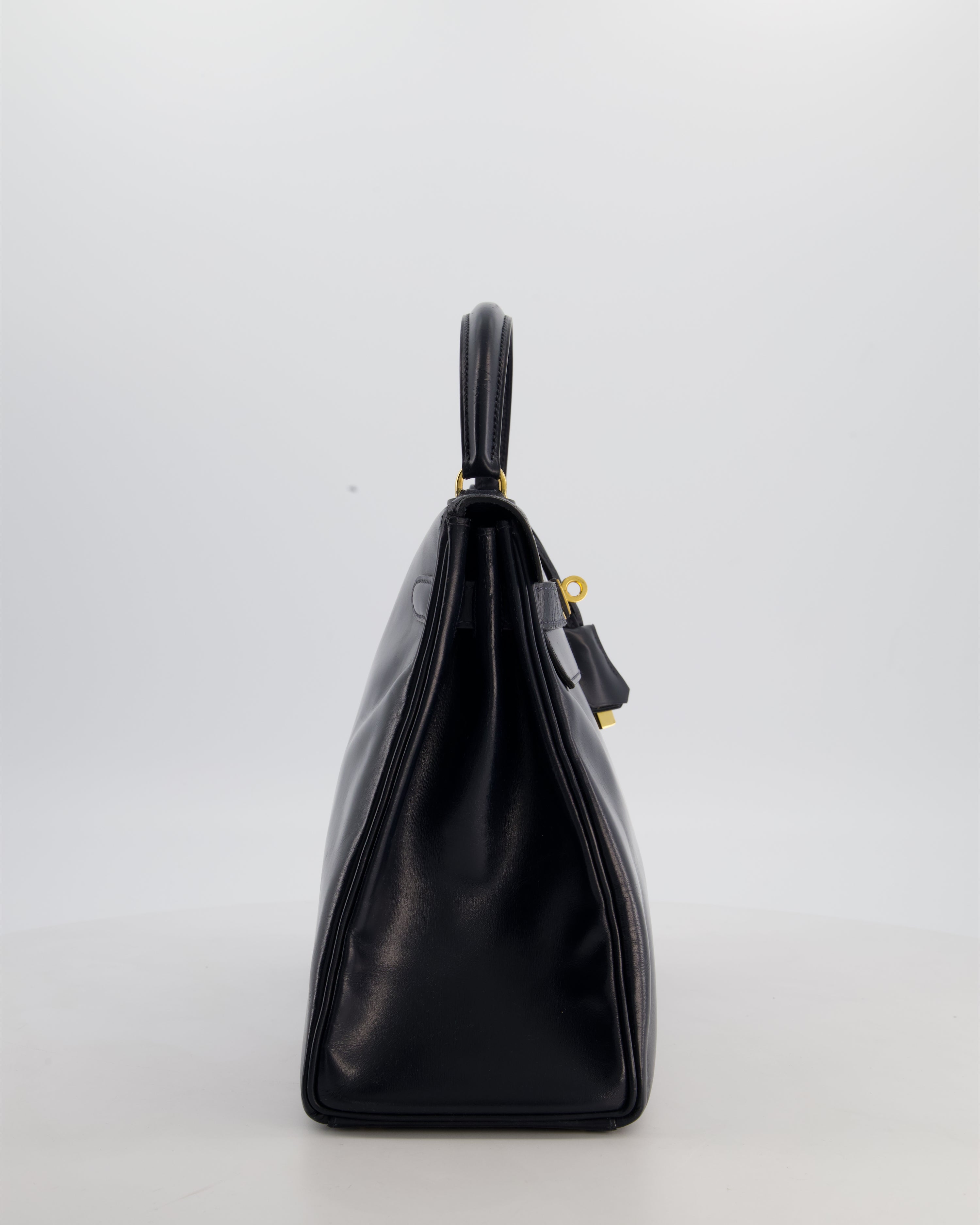 *RARE* Hermès Vintage Kelly 32 Retourne Bag in Bleu Navy Box Calf Leather with Gold Hardware