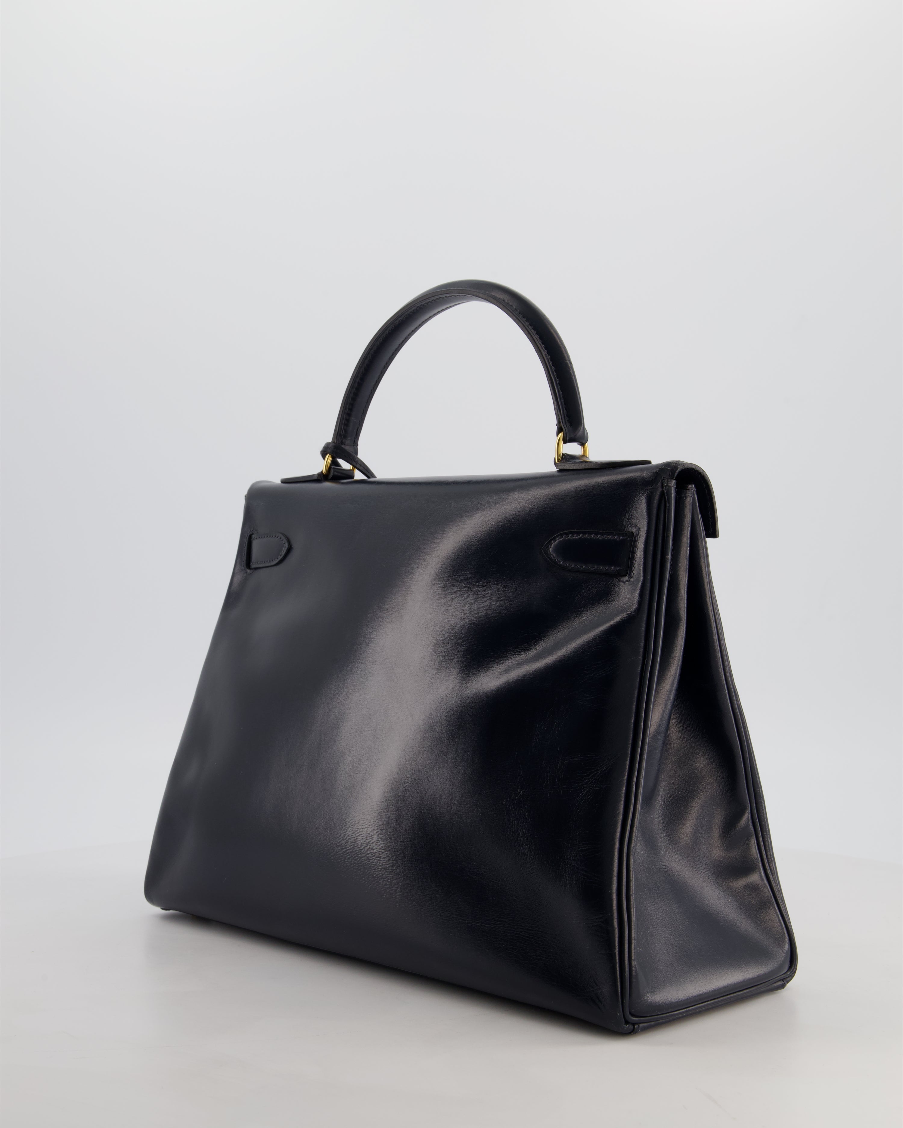 *RARE* Hermès Vintage Kelly 32 Retourne Bag in Bleu Navy Box Calf Leather with Gold Hardware