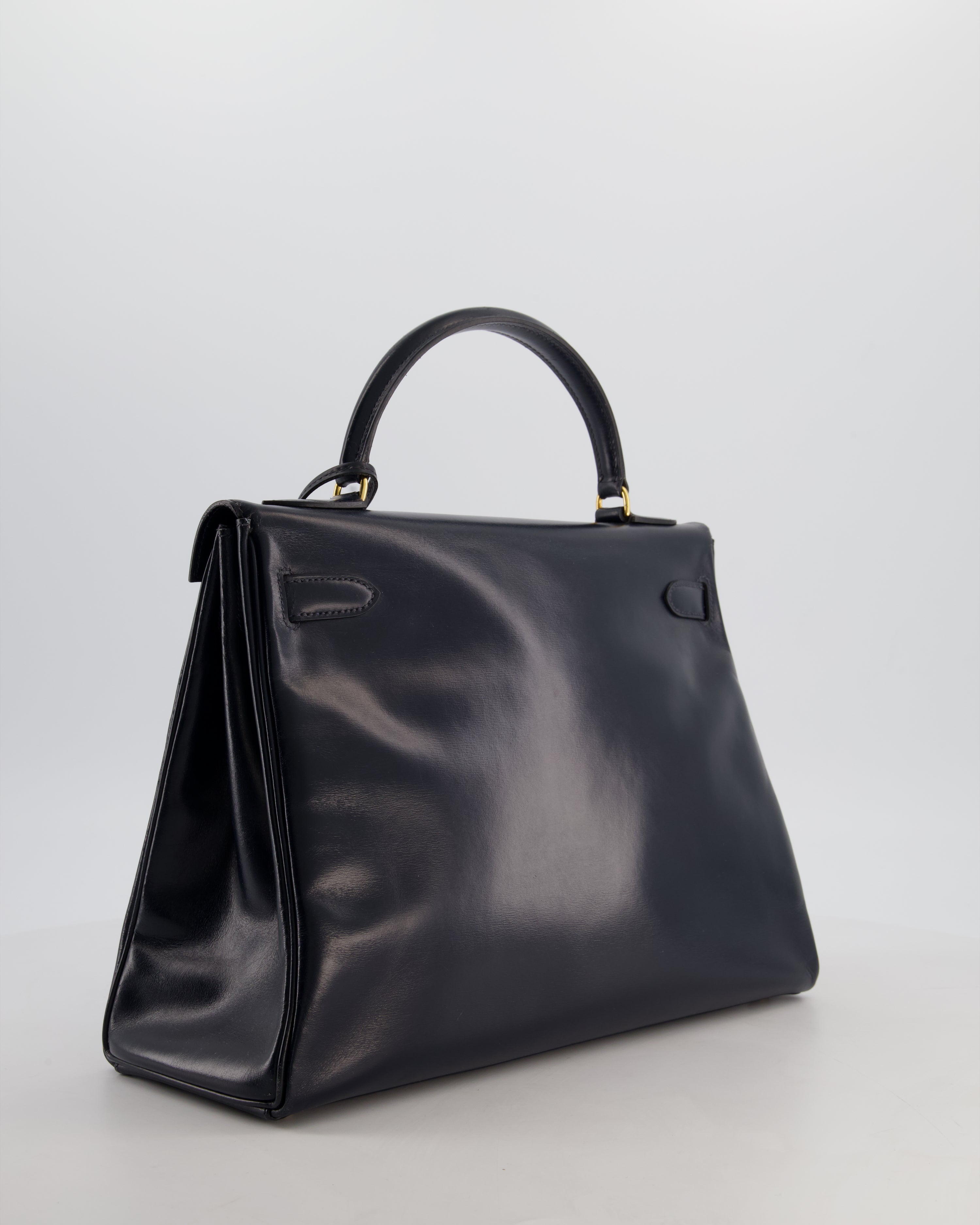 *RARE* Hermès Vintage Kelly 32 Retourne Bag in Bleu Navy Box Calf Leather with Gold Hardware