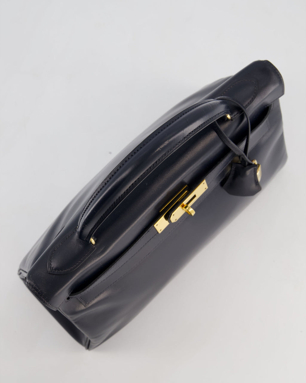 *RARE* Hermès Vintage Kelly 32 Retourne Bag in Bleu Navy Box Calf Leather with Gold Hardware
