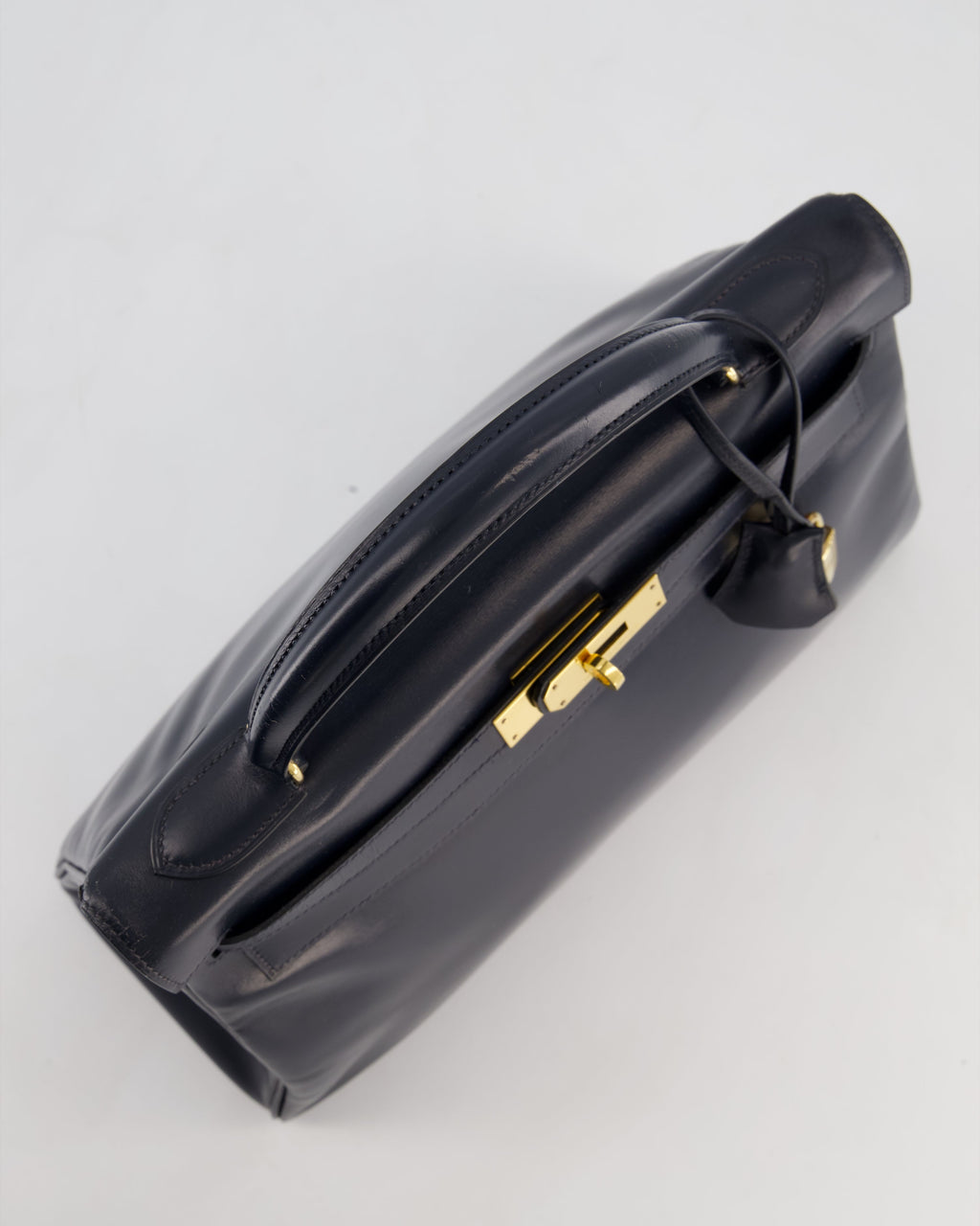 *RARE* Hermès Vintage Kelly 32 Retourne Bag in Bleu Navy Box Calf Leather with Gold Hardware