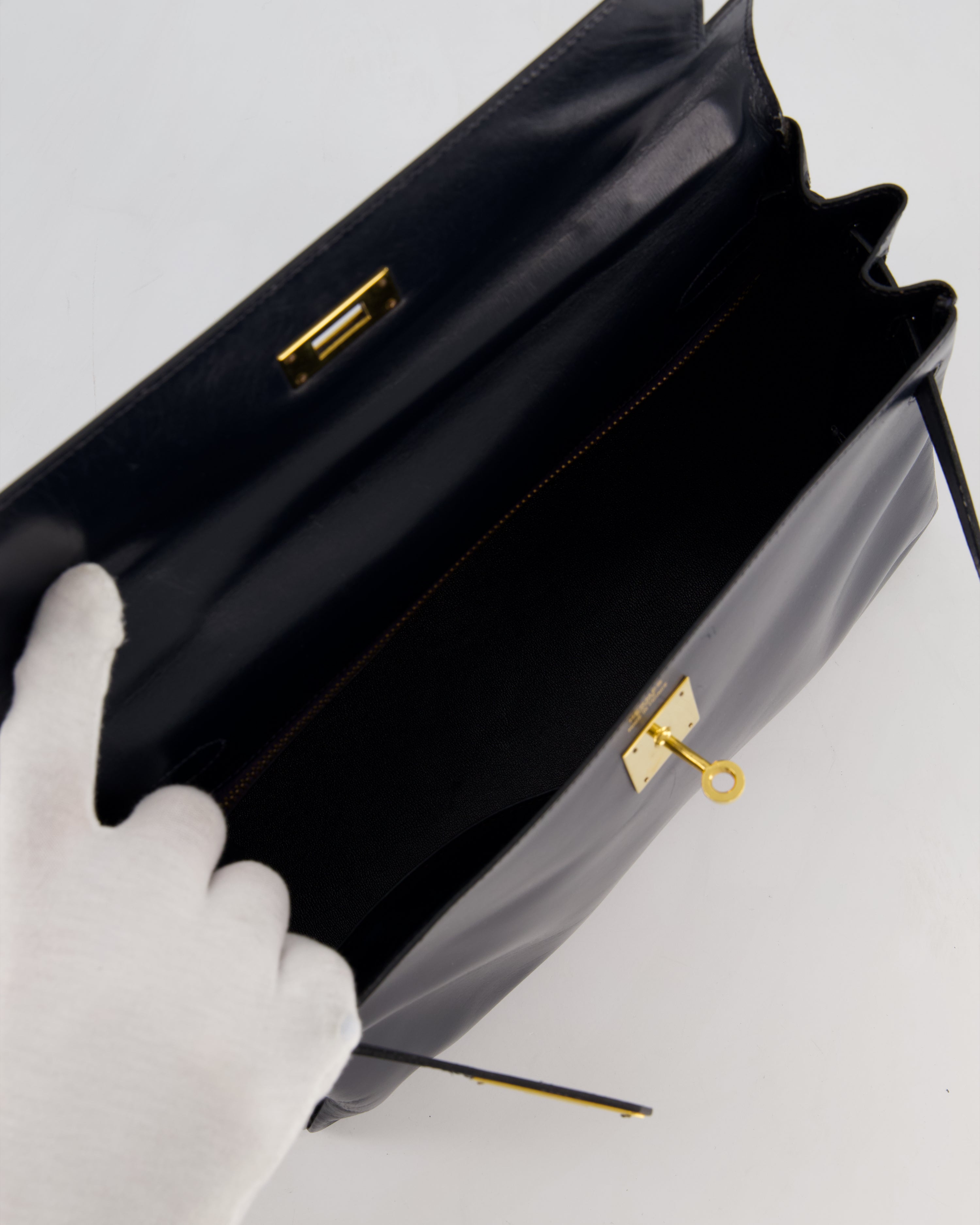 *RARE* Hermès Vintage Kelly 32 Retourne Bag in Bleu Navy Box Calf Leather with Gold Hardware