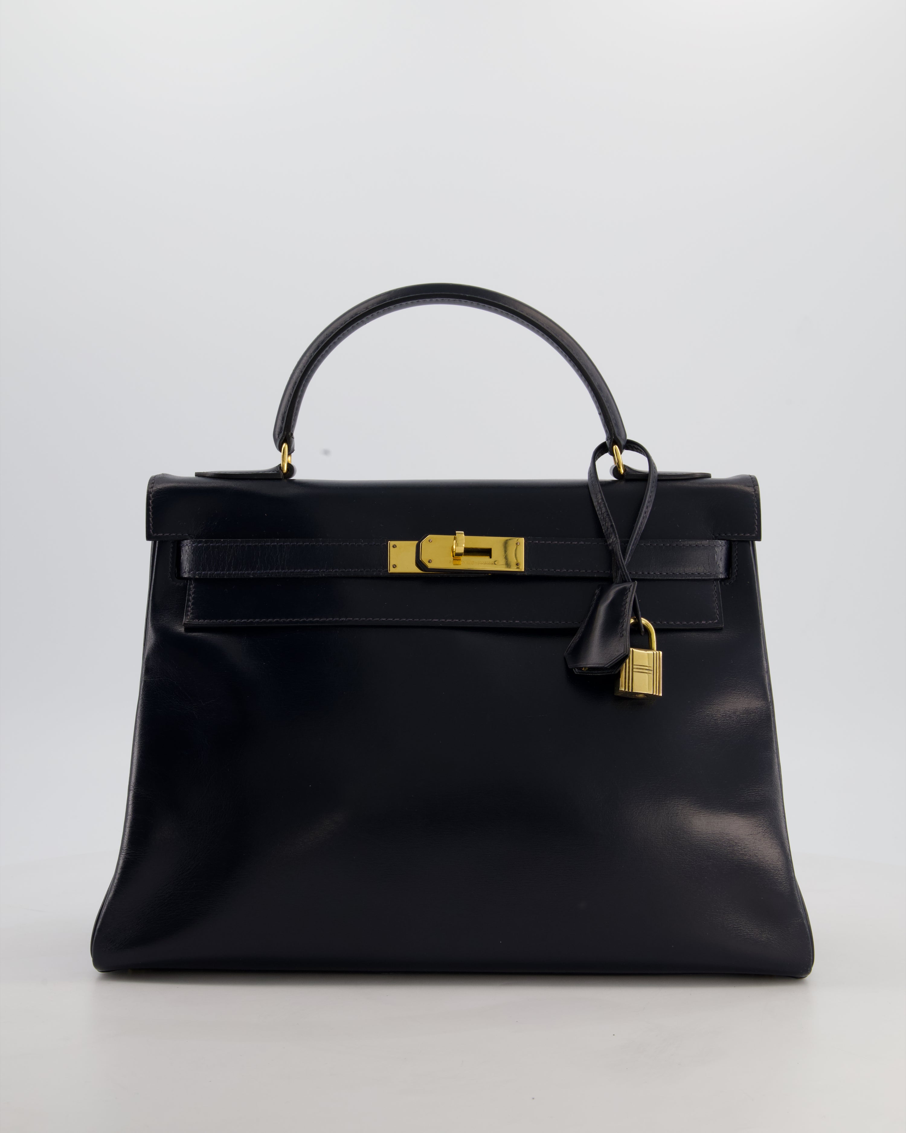 *RARE* Hermès Vintage Kelly 32 Retourne Bag in Bleu Navy Box Calf Leather with Gold Hardware