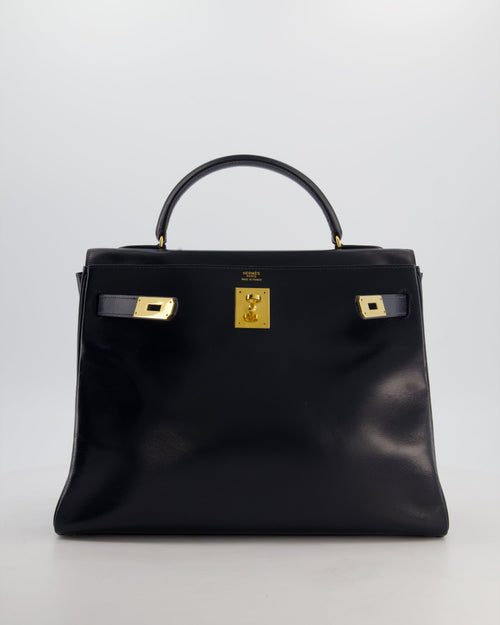 *RARE* Hermès Vintage Kelly 32 Retourne Bag in Bleu Navy Box Calf Leather with Gold Hardware