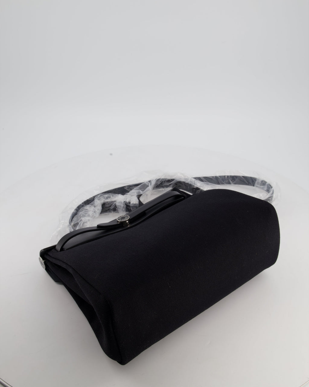 Hermès Herbag 31 Zip Bag in Noir Toile Officier Canvas, Noir Vache Hunter Leather with Palladium Hardware