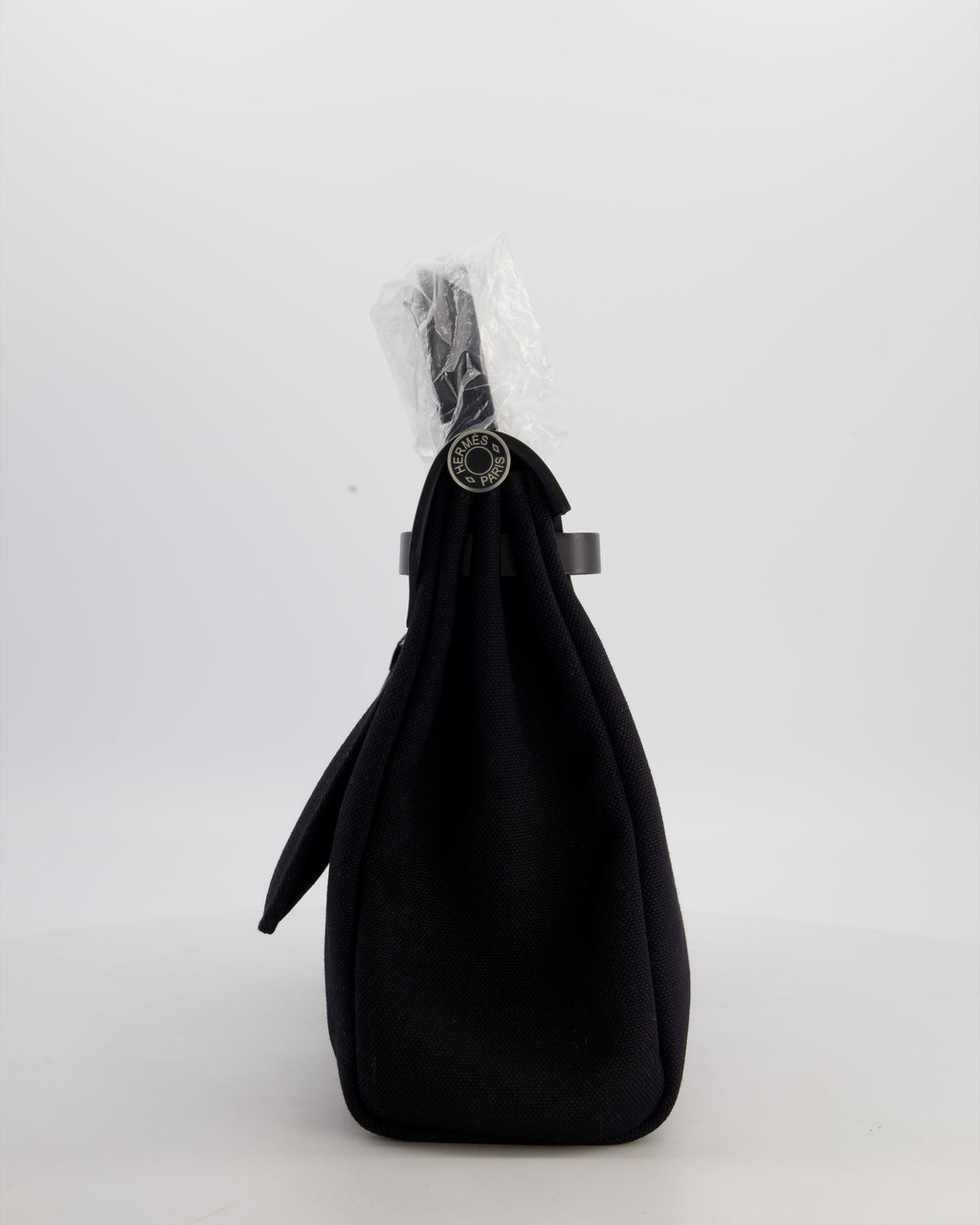 Hermès Herbag 31 Zip Bag in Noir Toile Officier Canvas, Noir Vache Hunter Leather with Palladium Hardware