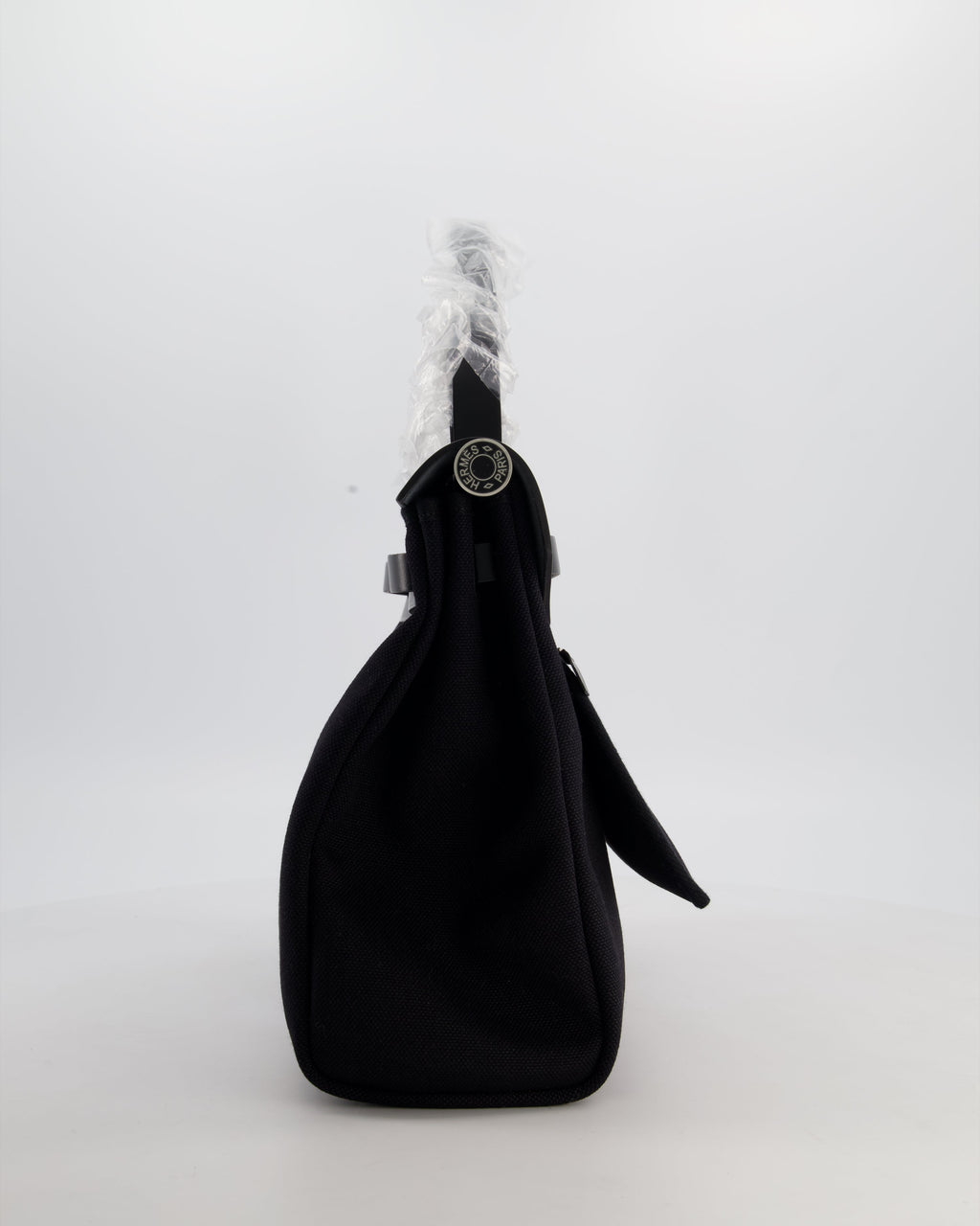 Hermès Herbag 31 Zip Bag in Noir Toile Officier Canvas, Noir Vache Hunter Leather with Palladium Hardware