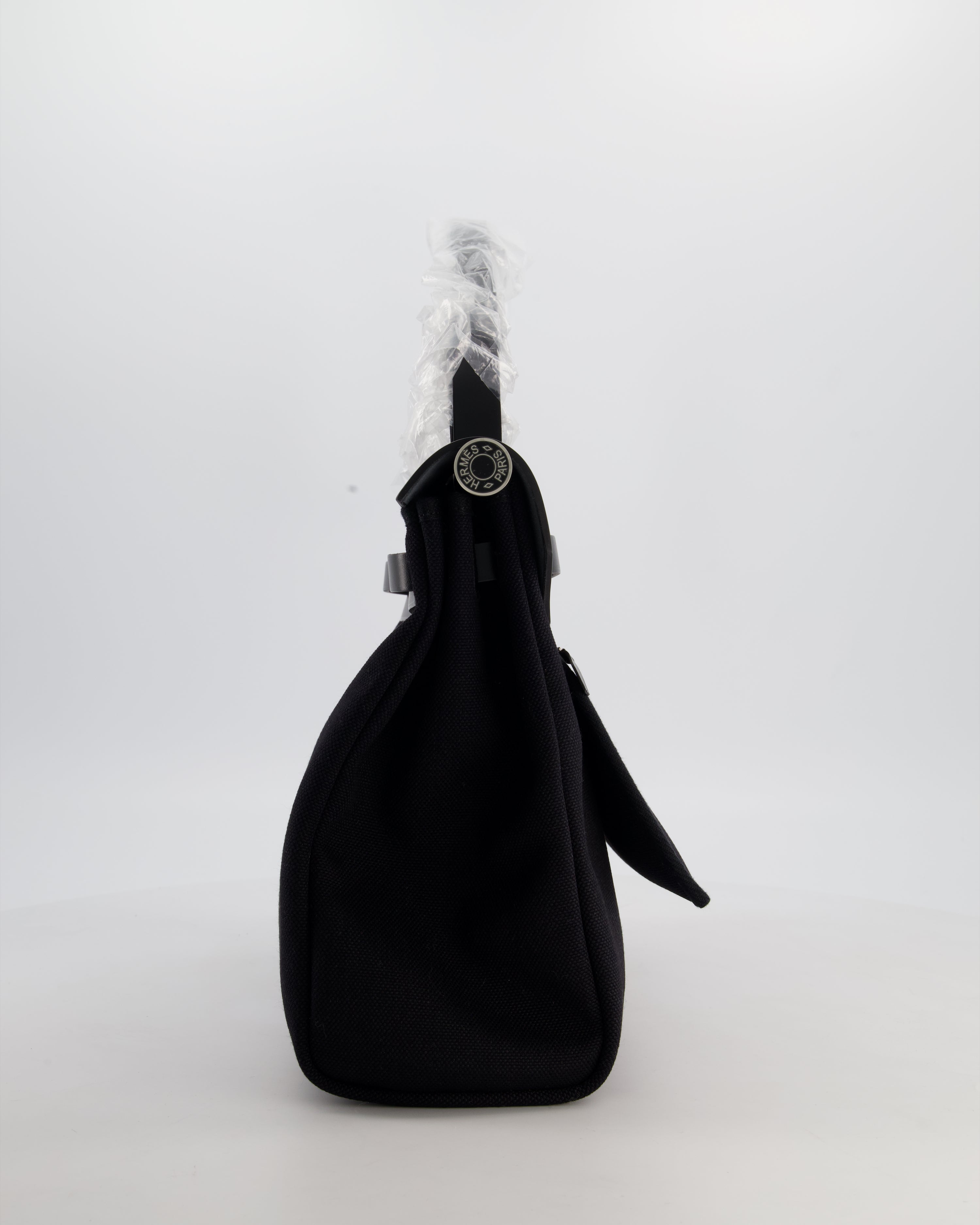 Hermès Herbag 31 Zip Bag in Noir Toile Officier Canvas, Noir Vache Hunter Leather with Palladium Hardware