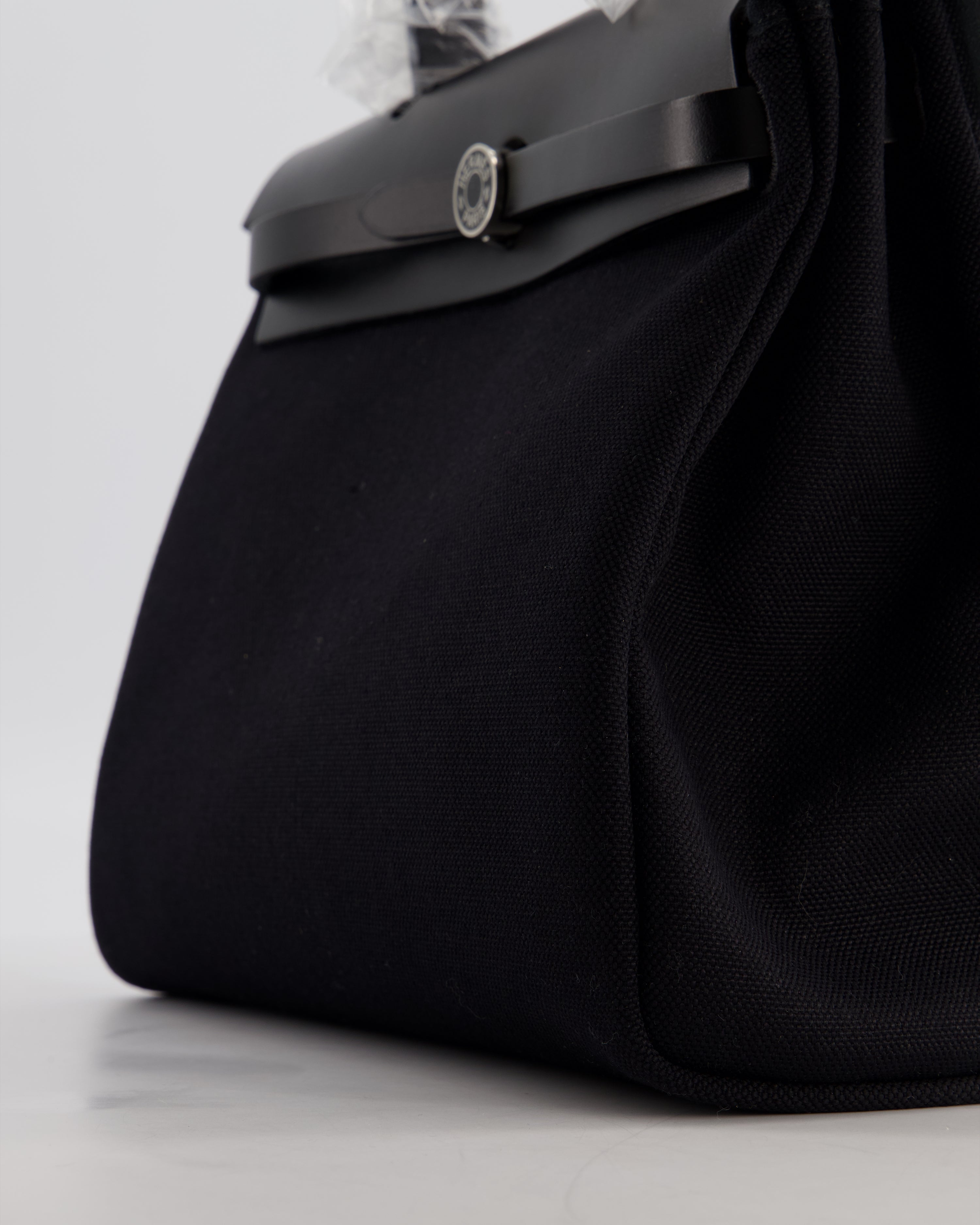 Hermès Herbag 31 Zip Bag in Noir Toile Officier Canvas, Noir Vache Hunter Leather with Palladium Hardware