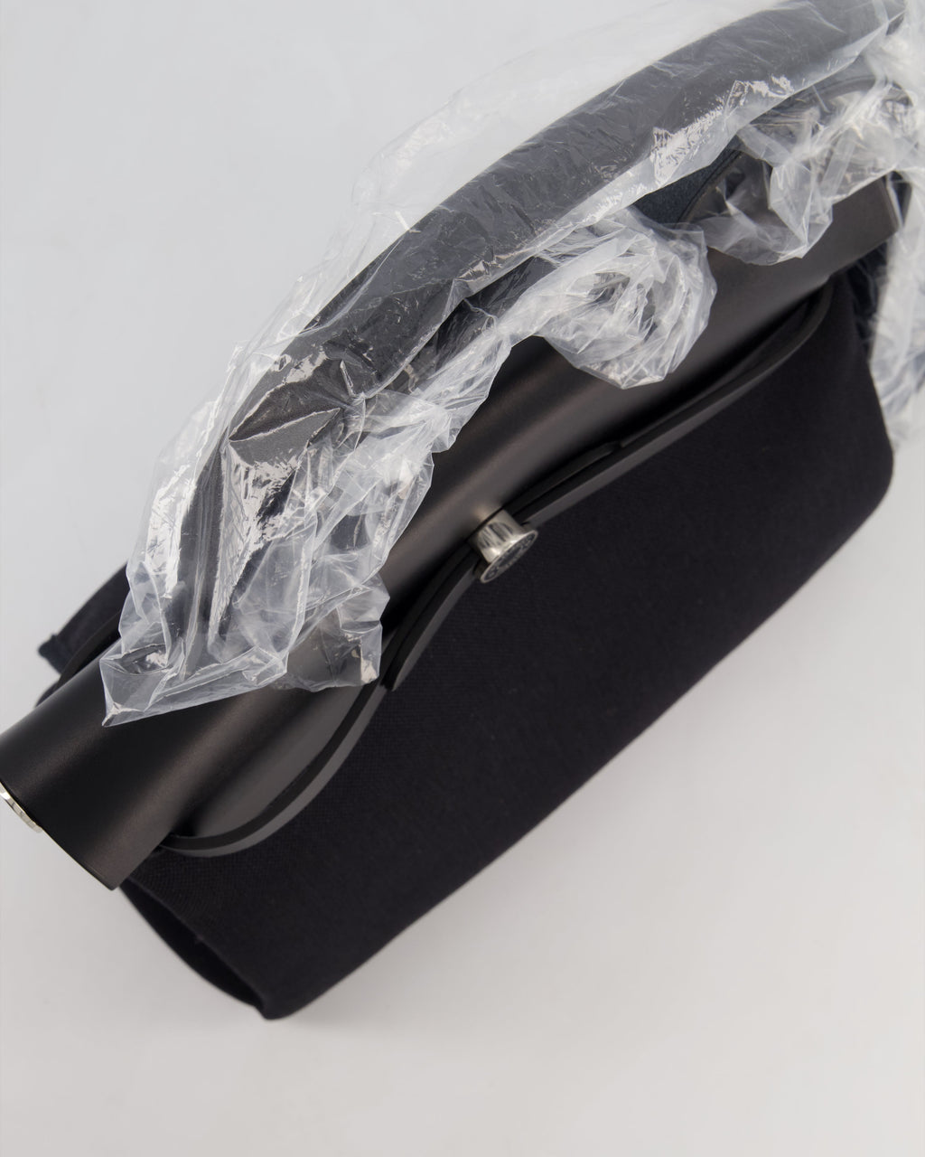 Hermès Herbag 31 Zip Bag in Noir Toile Officier Canvas, Noir Vache Hunter Leather with Palladium Hardware