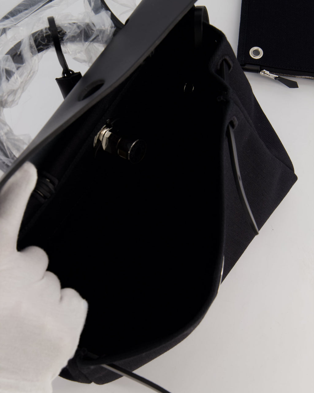 Hermès Herbag 31 Zip Bag in Noir Toile Officier Canvas, Noir Vache Hunter Leather with Palladium Hardware