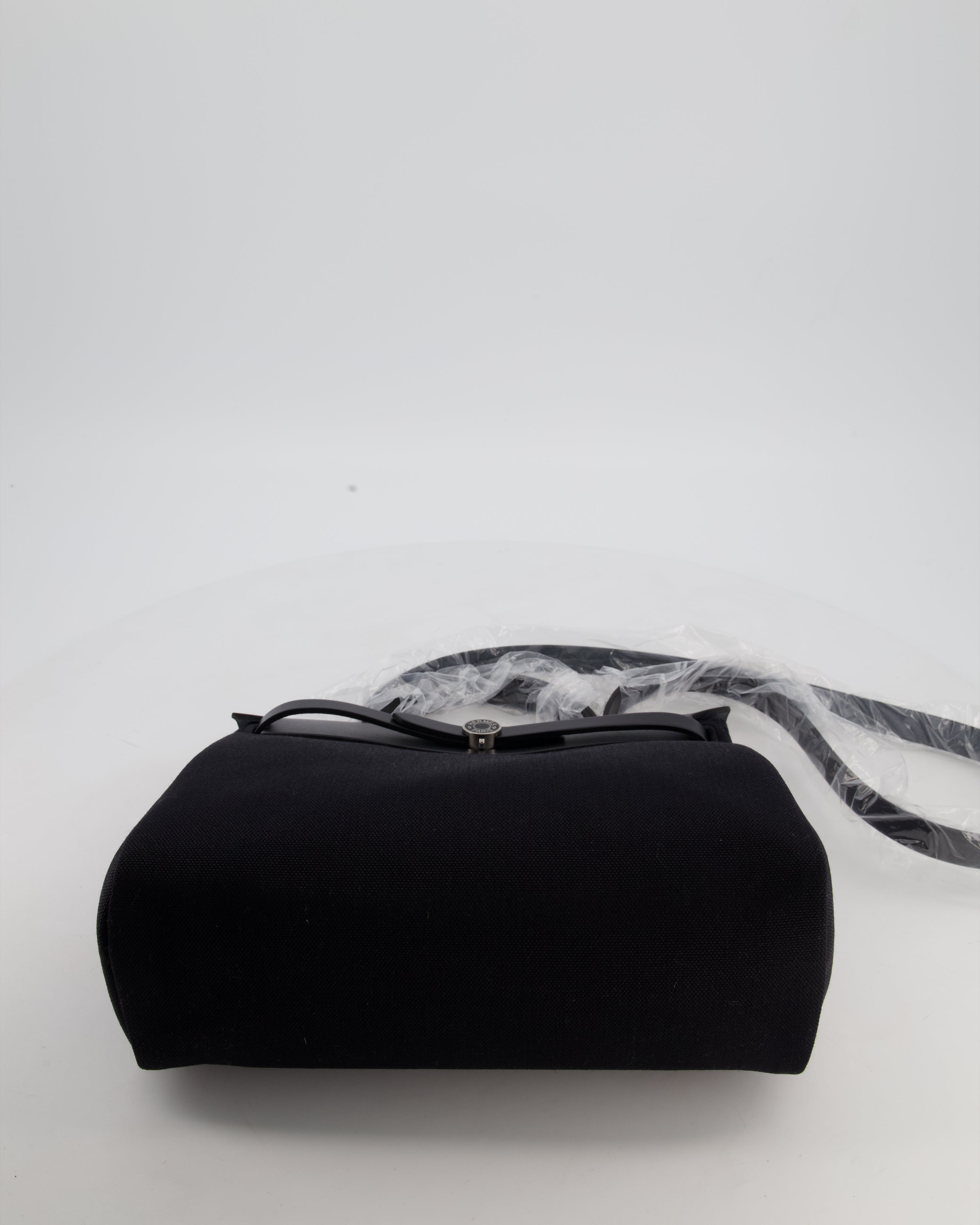 Hermès Herbag 31 Zip Bag in Noir Toile Officier Canvas, Noir Vache Hunter Leather with Palladium Hardware