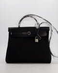 Hermès Herbag 31 Zip Bag in Noir Toile Officier Canvas, Noir Vache Hunter Leather with Palladium Hardware