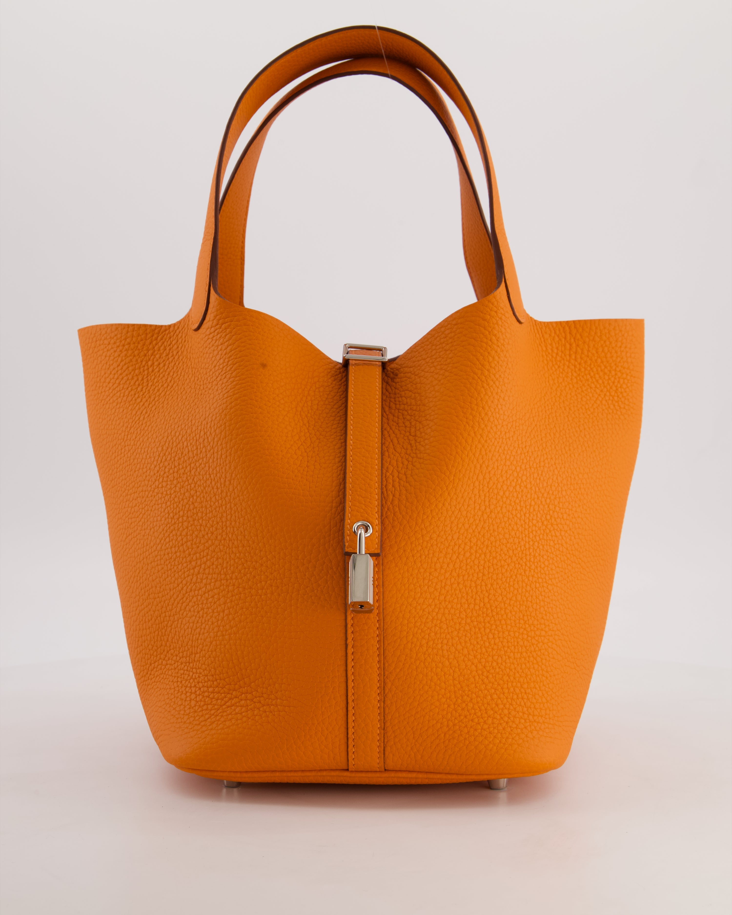 Hermès Picotin Lock 22 Bag in Orange Taurillon Clemence Leather with Palladium Hardware