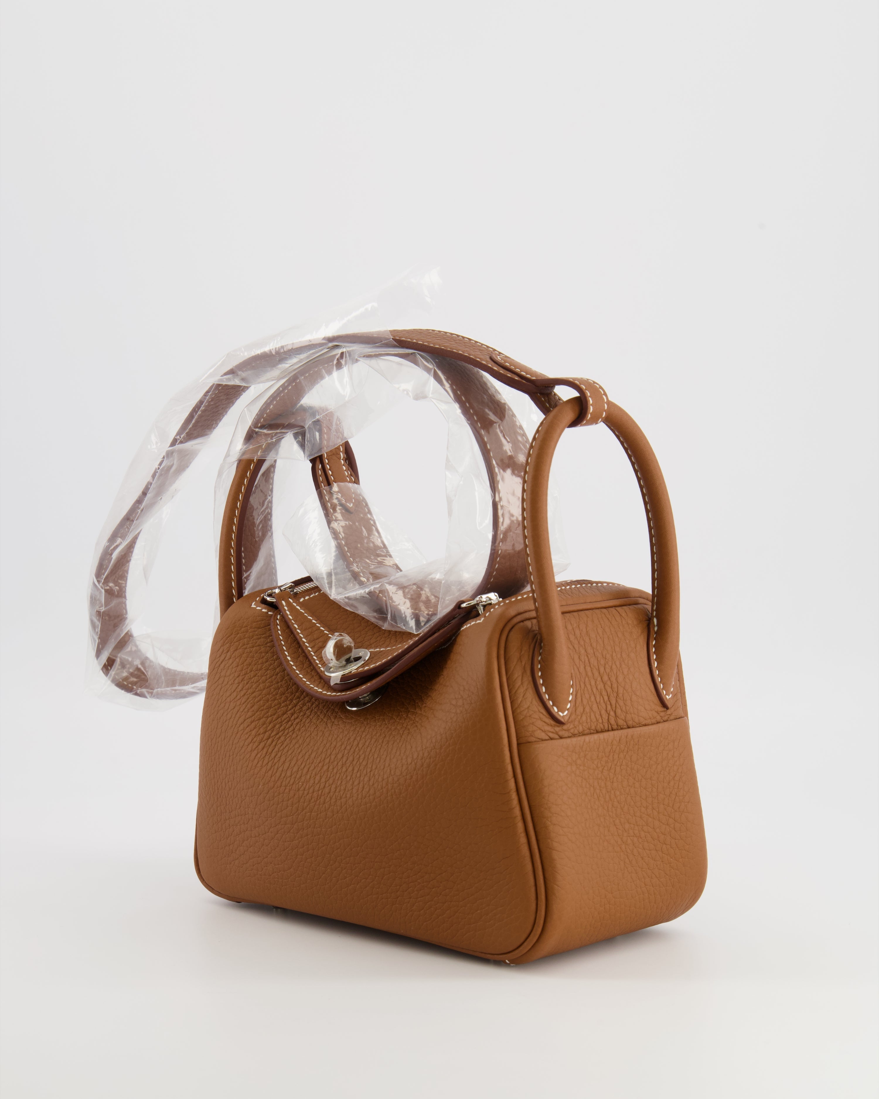 Hermès Mini Lindy Bag in Gold Taurillon Clemence Leather with Palladium Hardware