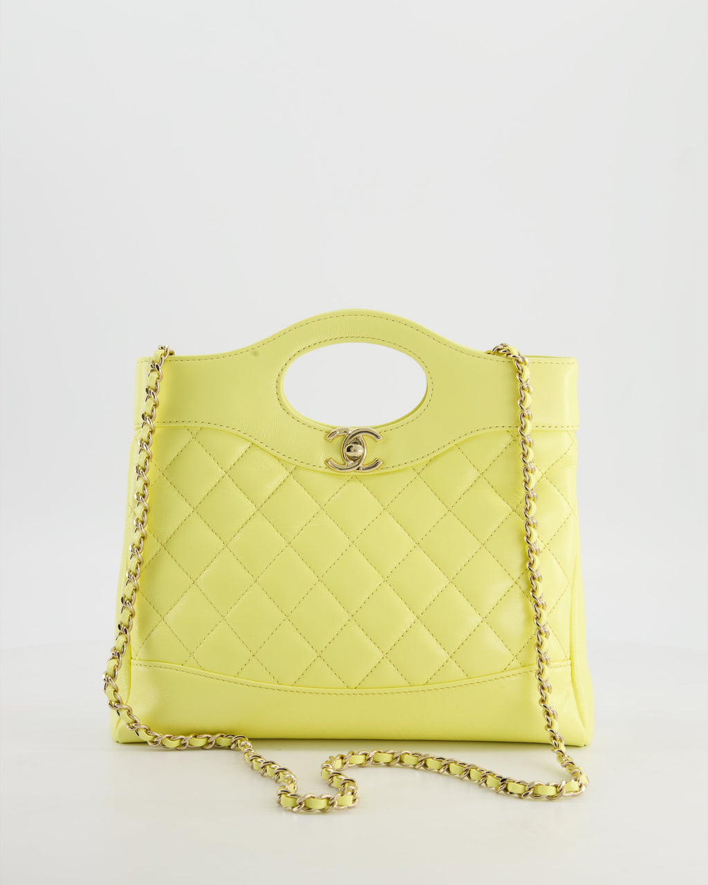 Chanel Small 31 Bag with Chain in Yellow Shiny Calfskin Leather with Champagne Gold Hardware