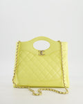 Chanel Small 31 Bag with Chain in Yellow Shiny Calfskin Leather with Champagne Gold Hardware