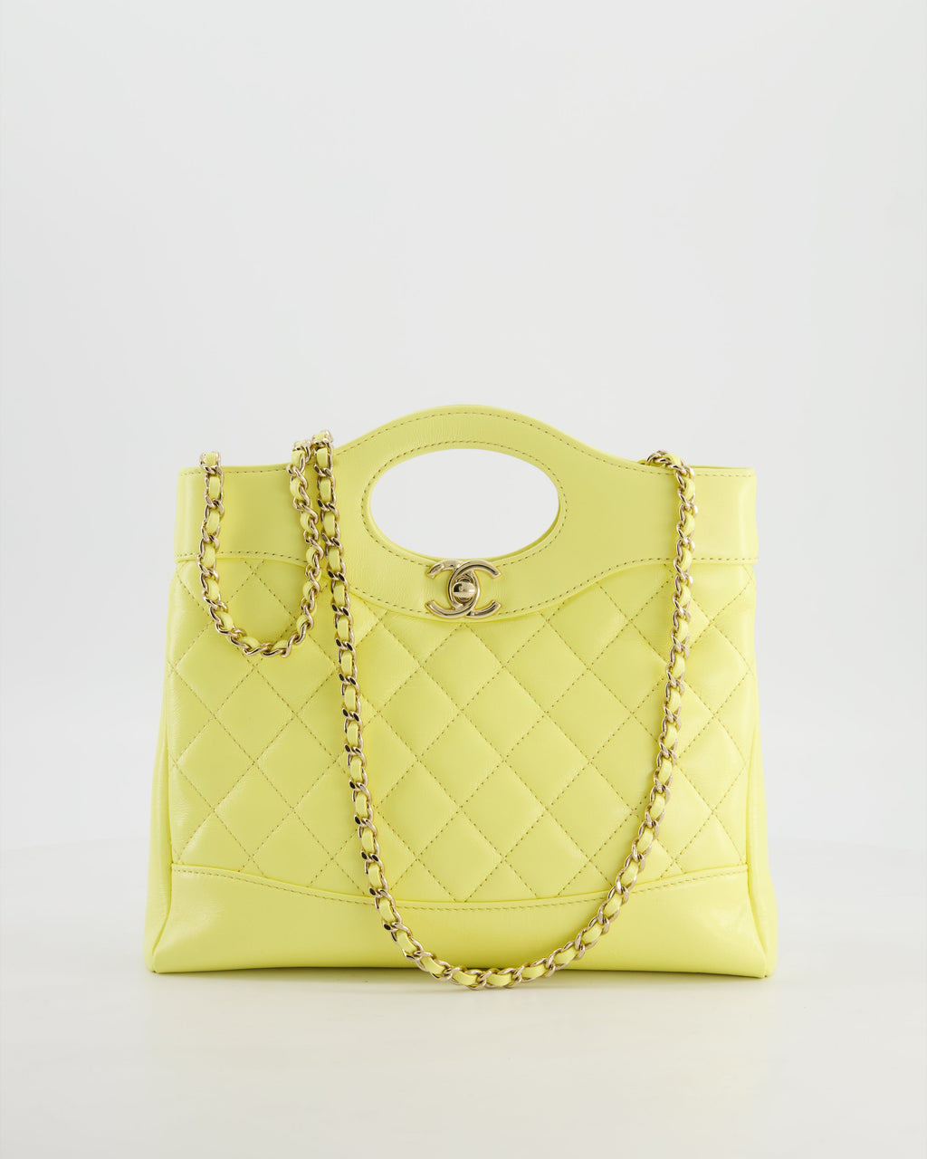 Chanel Small 31 Bag with Chain in Yellow Shiny Calfskin Leather with Champagne Gold Hardware