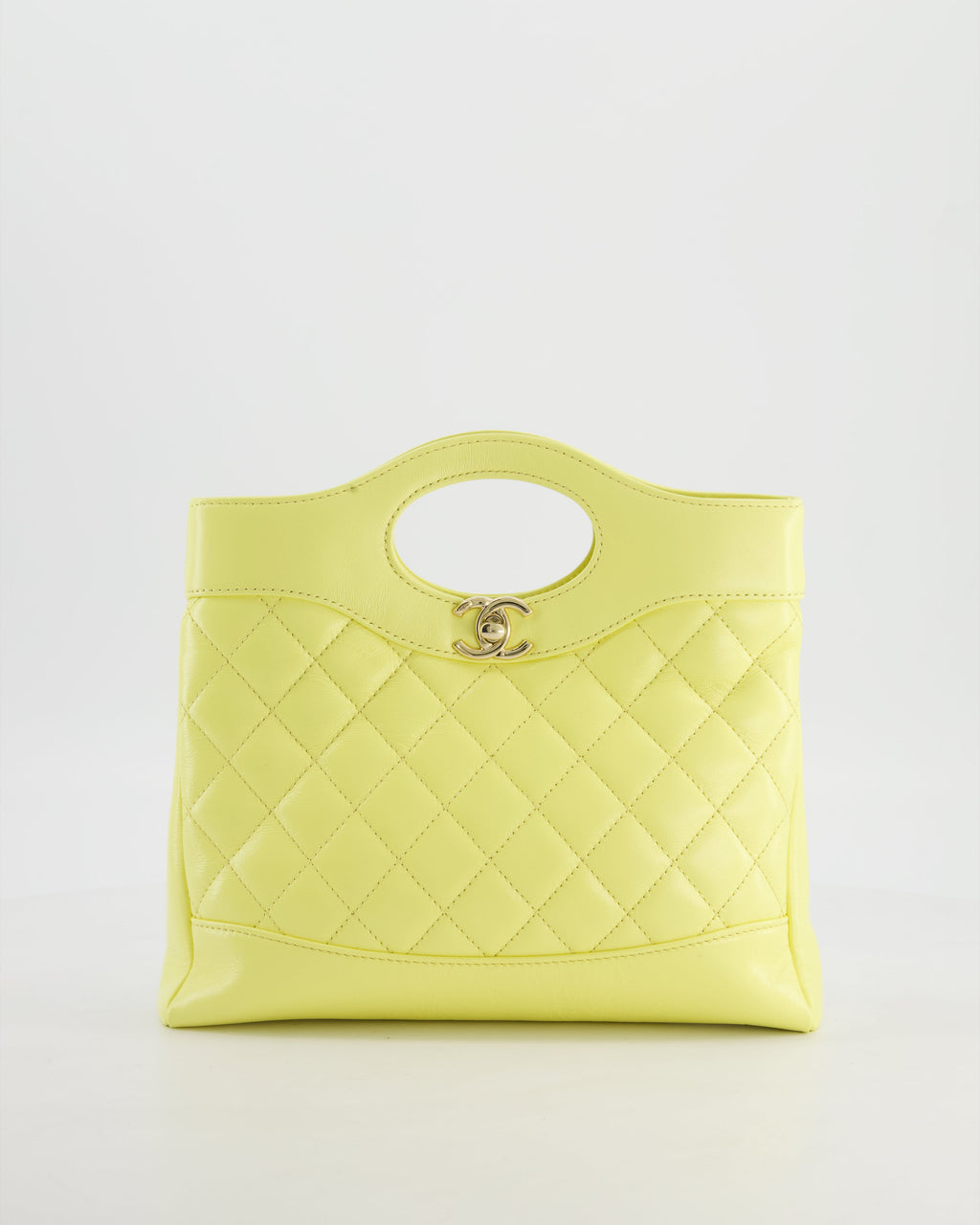 Chanel Small 31 Bag with Chain in Yellow Shiny Calfskin Leather with Champagne Gold Hardware