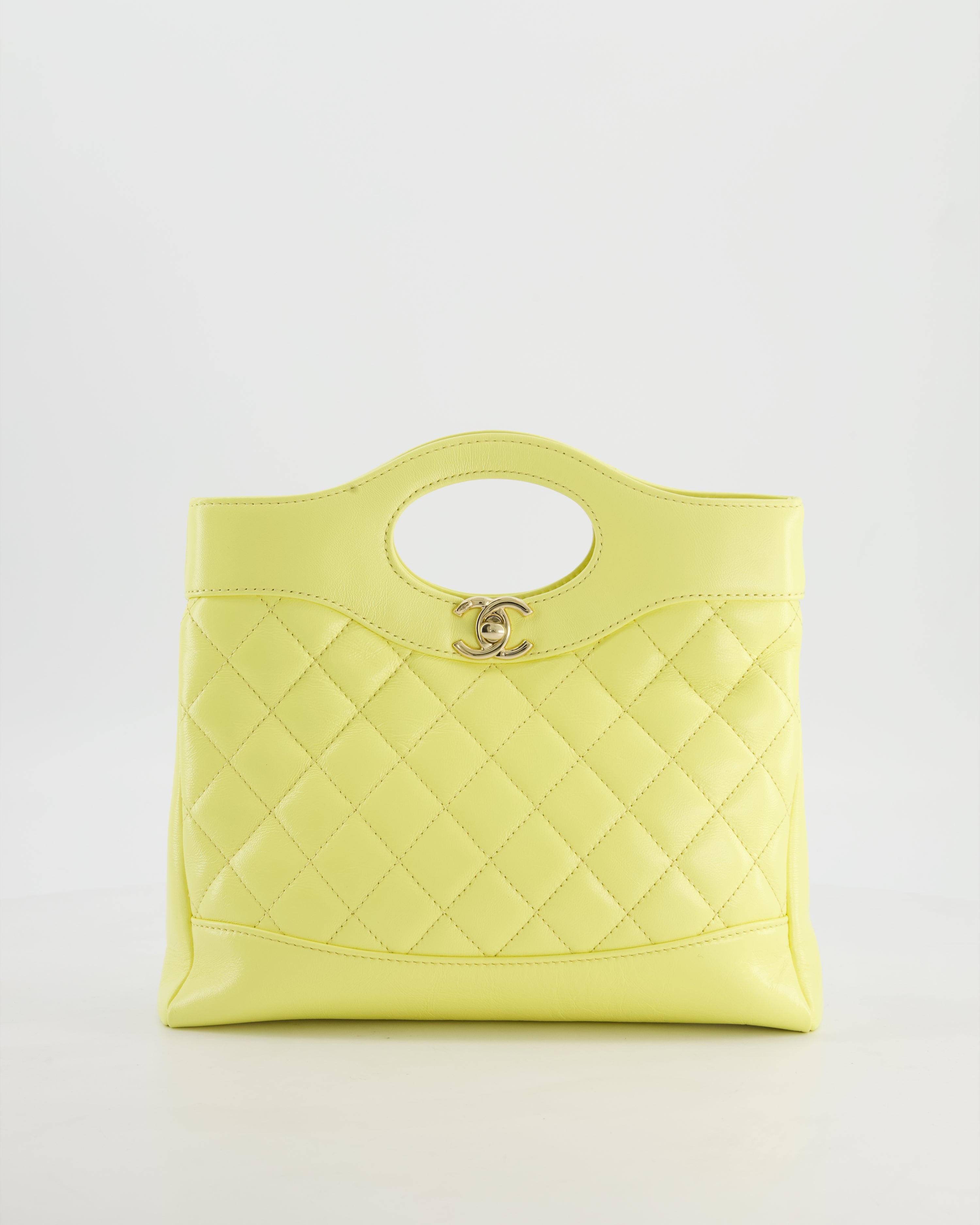 Chanel Small 31 Bag with Chain in Yellow Shiny Calfskin Leather with Champagne Gold Hardware