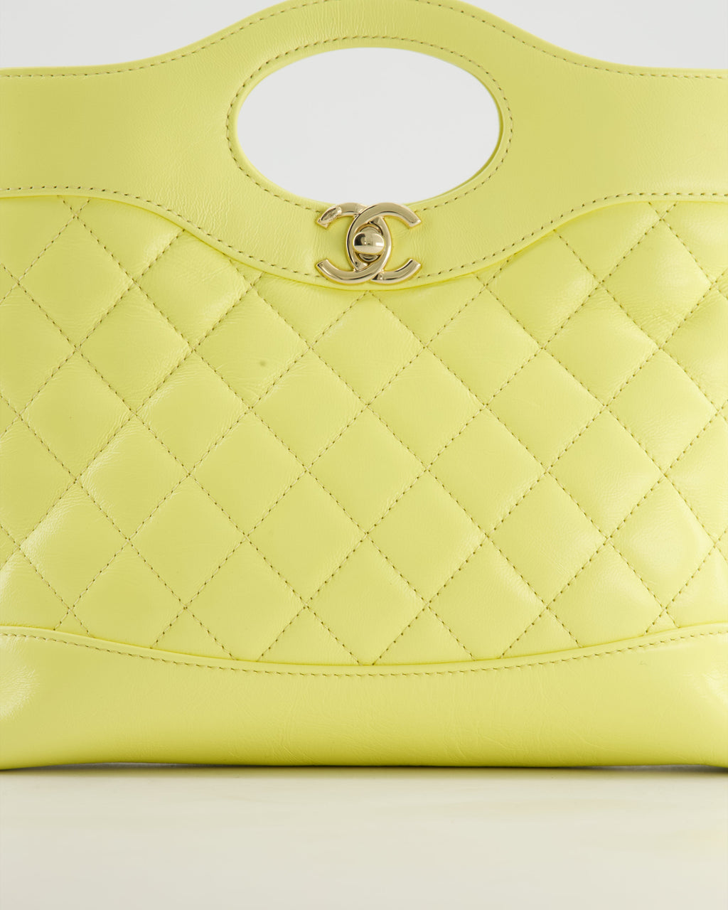 Chanel Small 31 Bag with Chain in Yellow Shiny Calfskin Leather with Champagne Gold Hardware