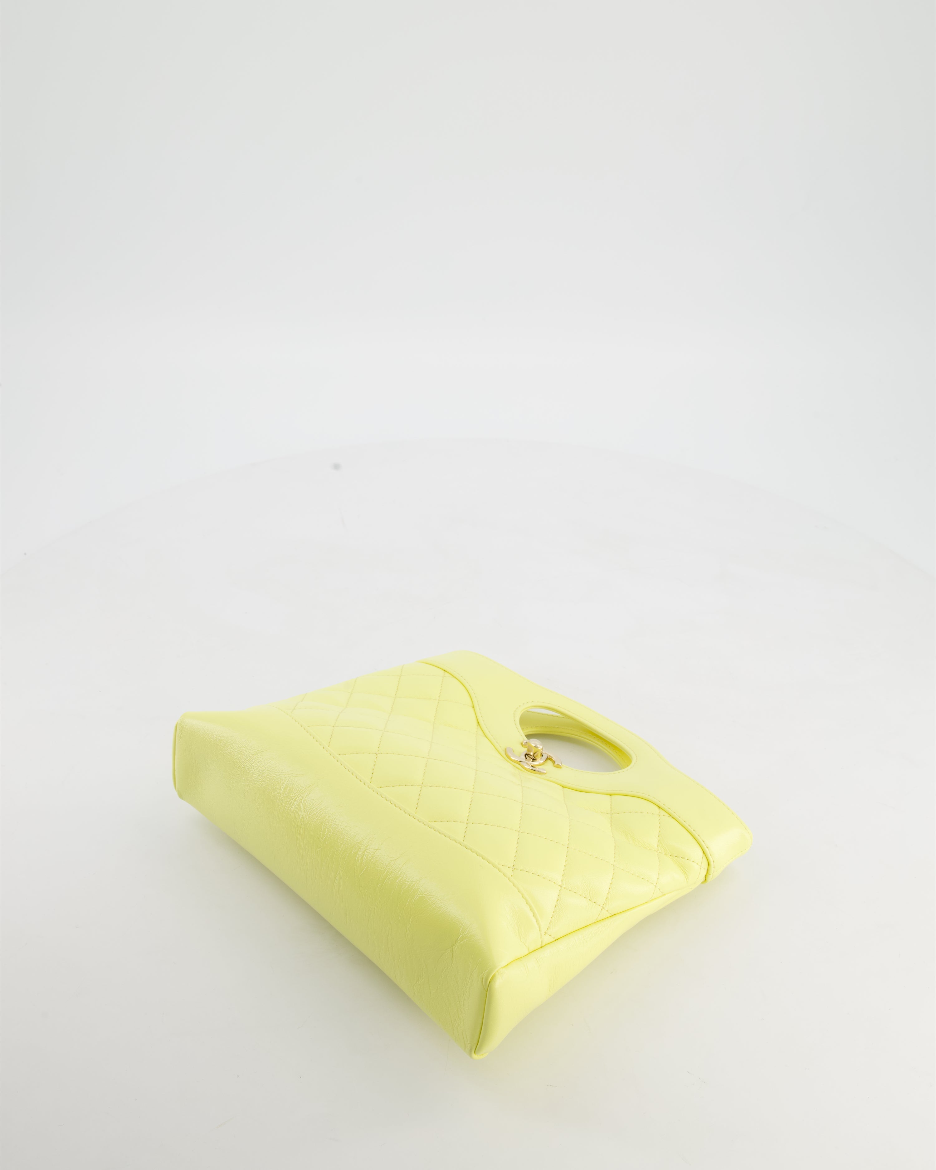 Chanel Small 31 Bag with Chain in Yellow Shiny Calfskin Leather with Champagne Gold Hardware