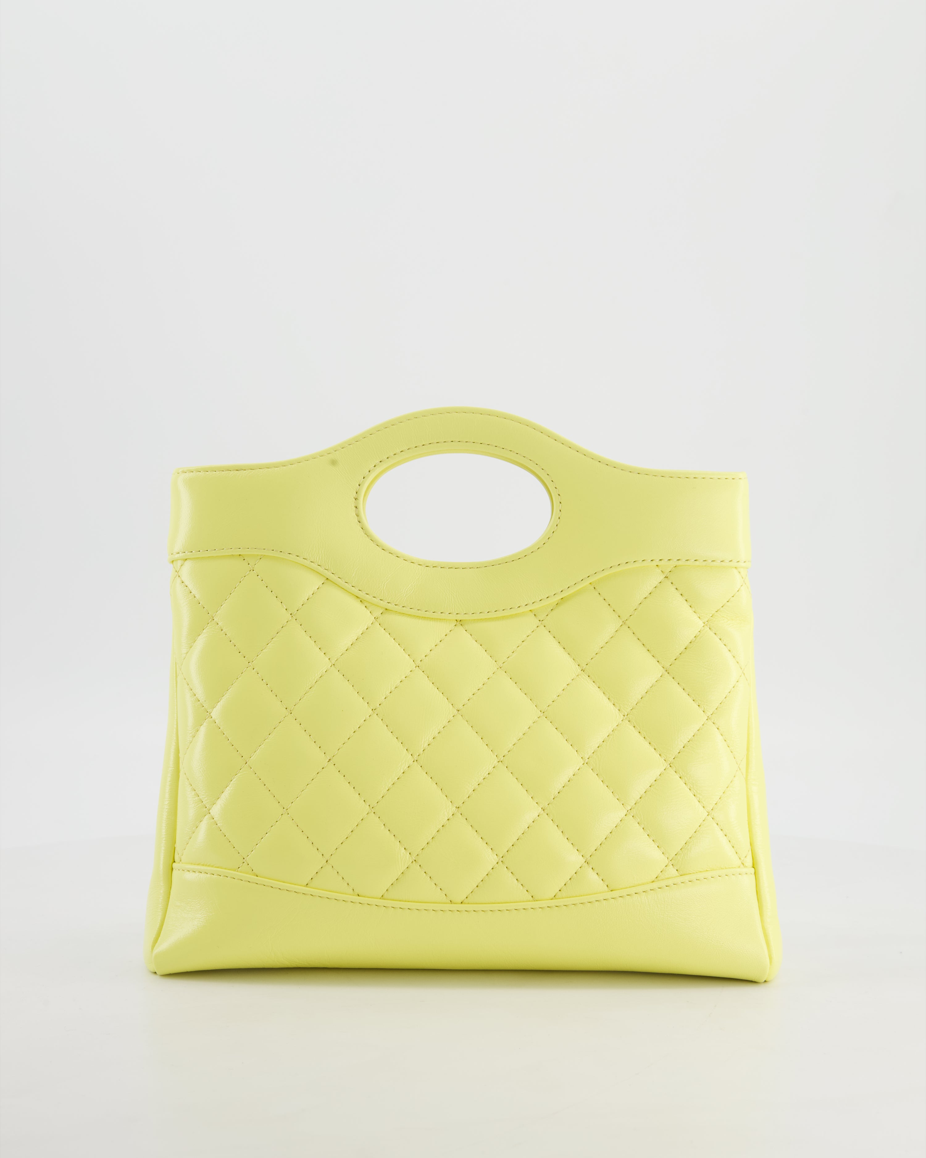 Chanel Small 31 Bag with Chain in Yellow Shiny Calfskin Leather with Champagne Gold Hardware