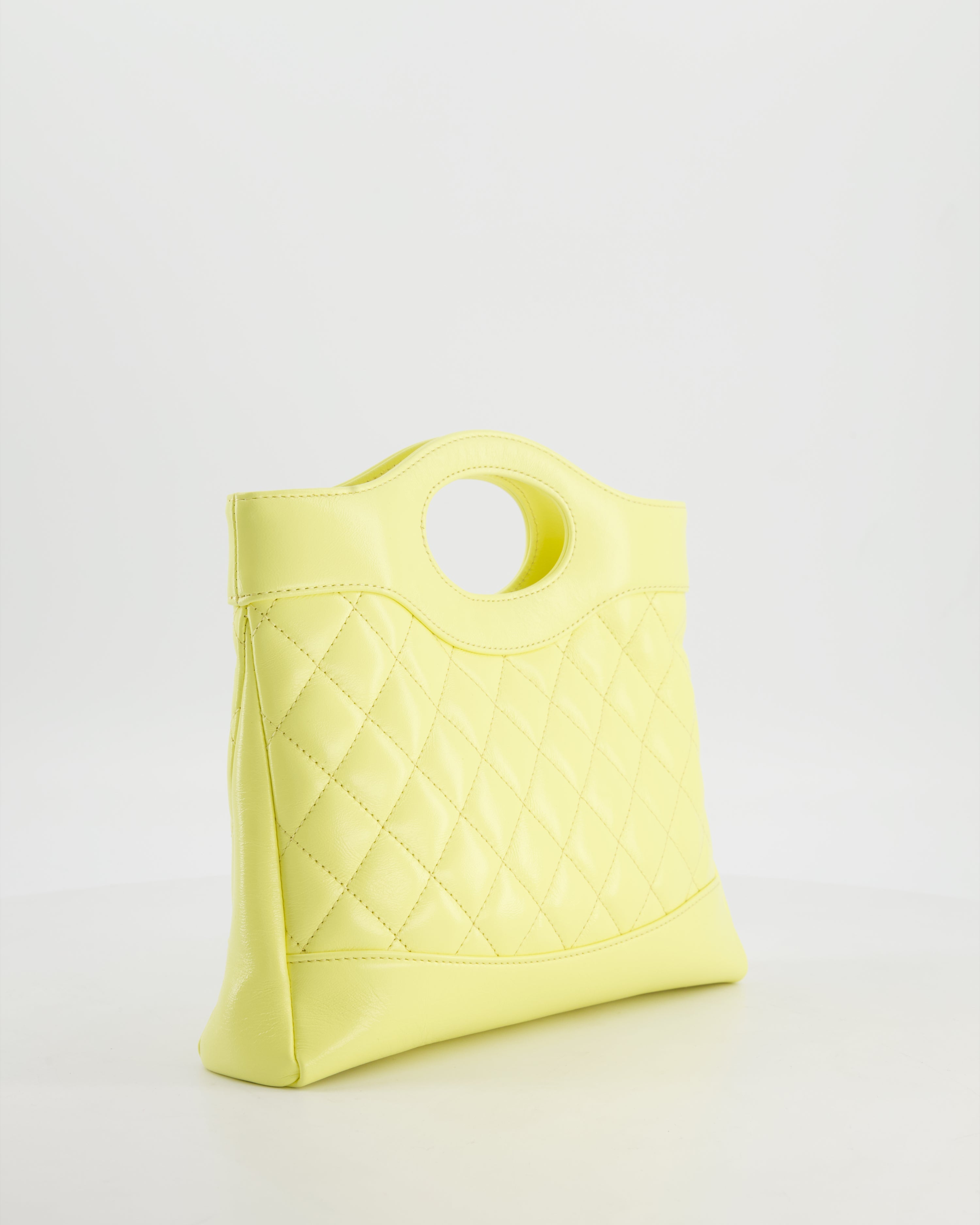 Chanel Small 31 Bag with Chain in Yellow Shiny Calfskin Leather with Champagne Gold Hardware