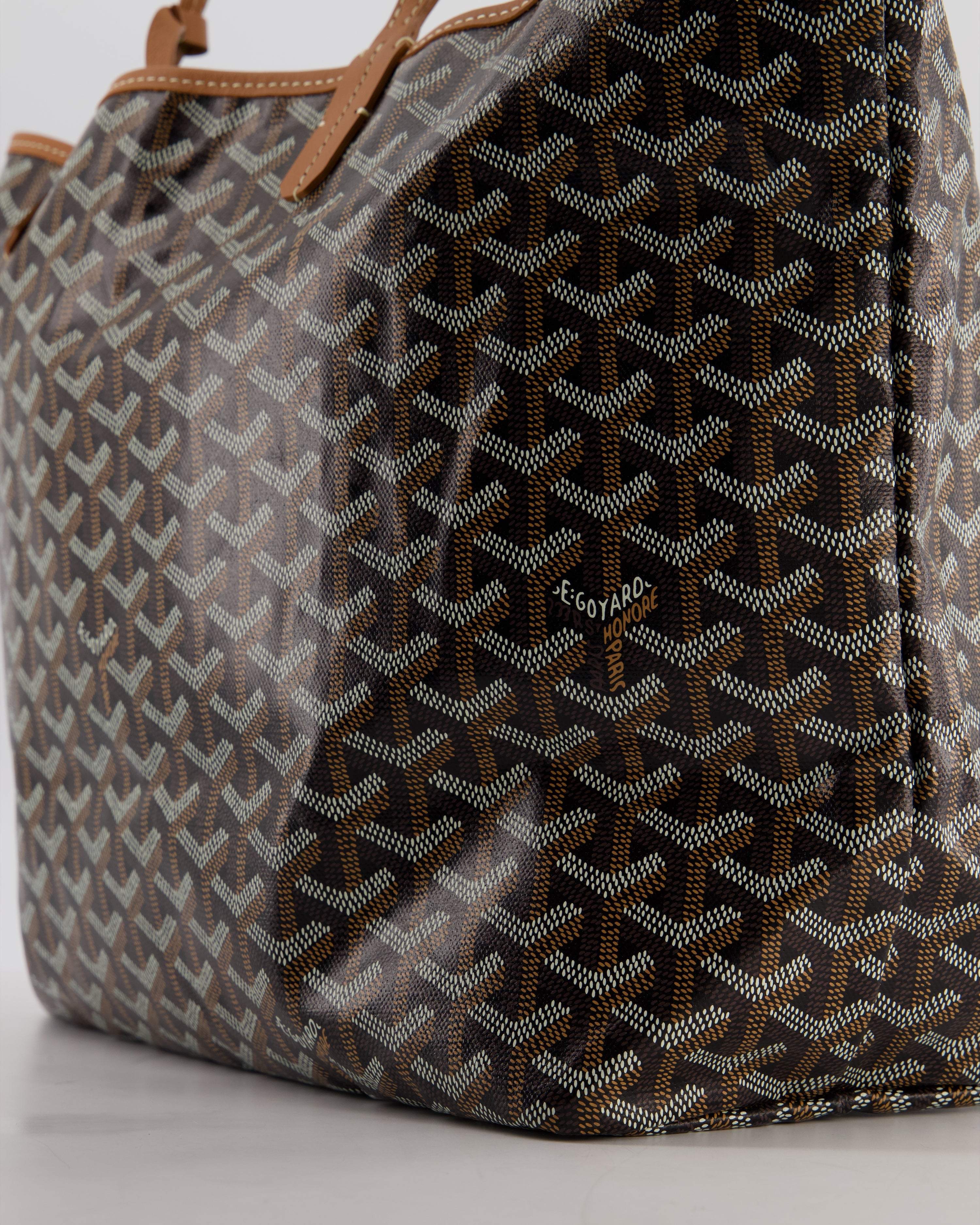 Goyard Saint Louis PM Tote Bag in Black Goyardine Canvas with Tan Calfskin Leather