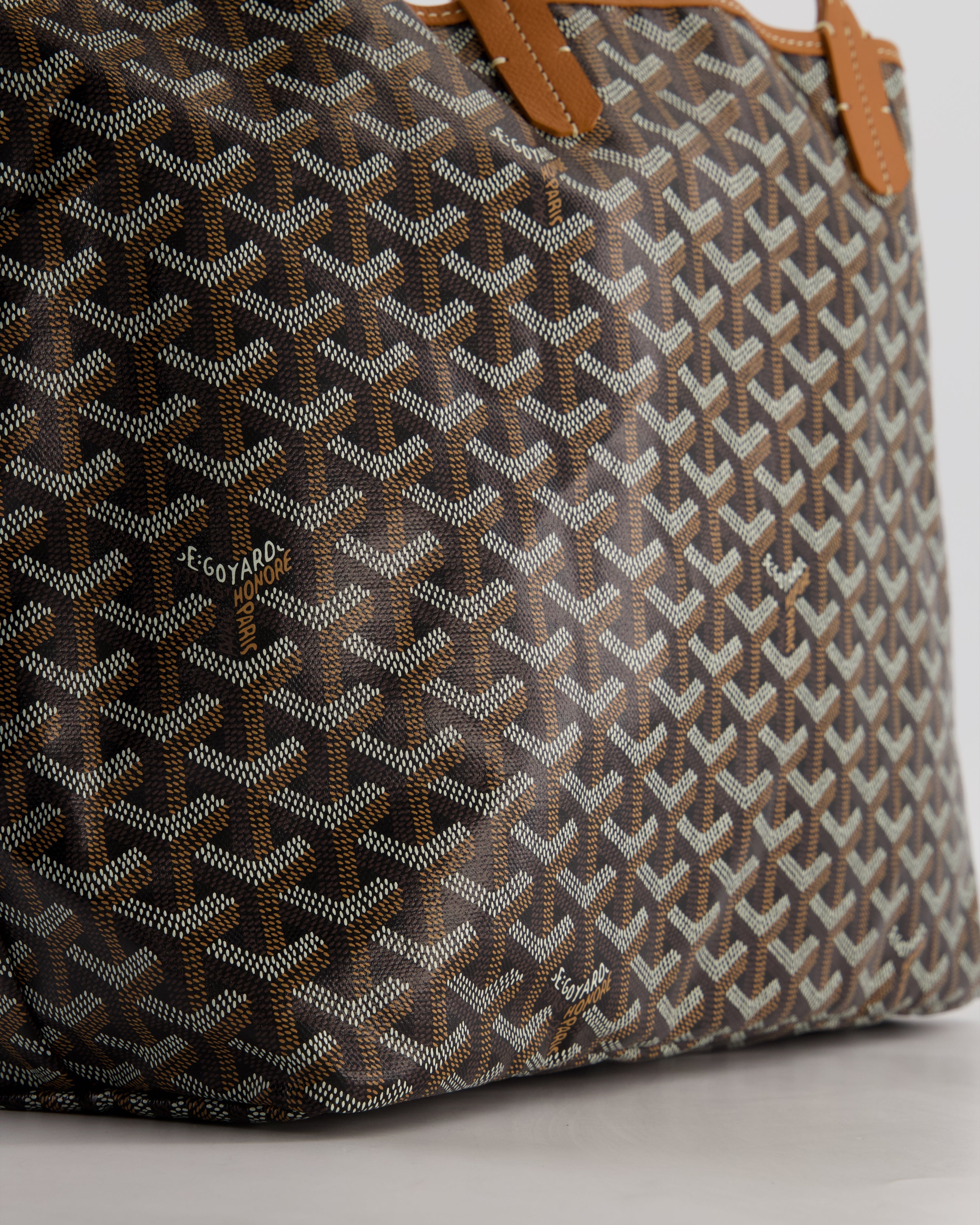 Goyard Saint Louis PM Tote Bag in Black Goyardine Canvas with Tan Calfskin Leather