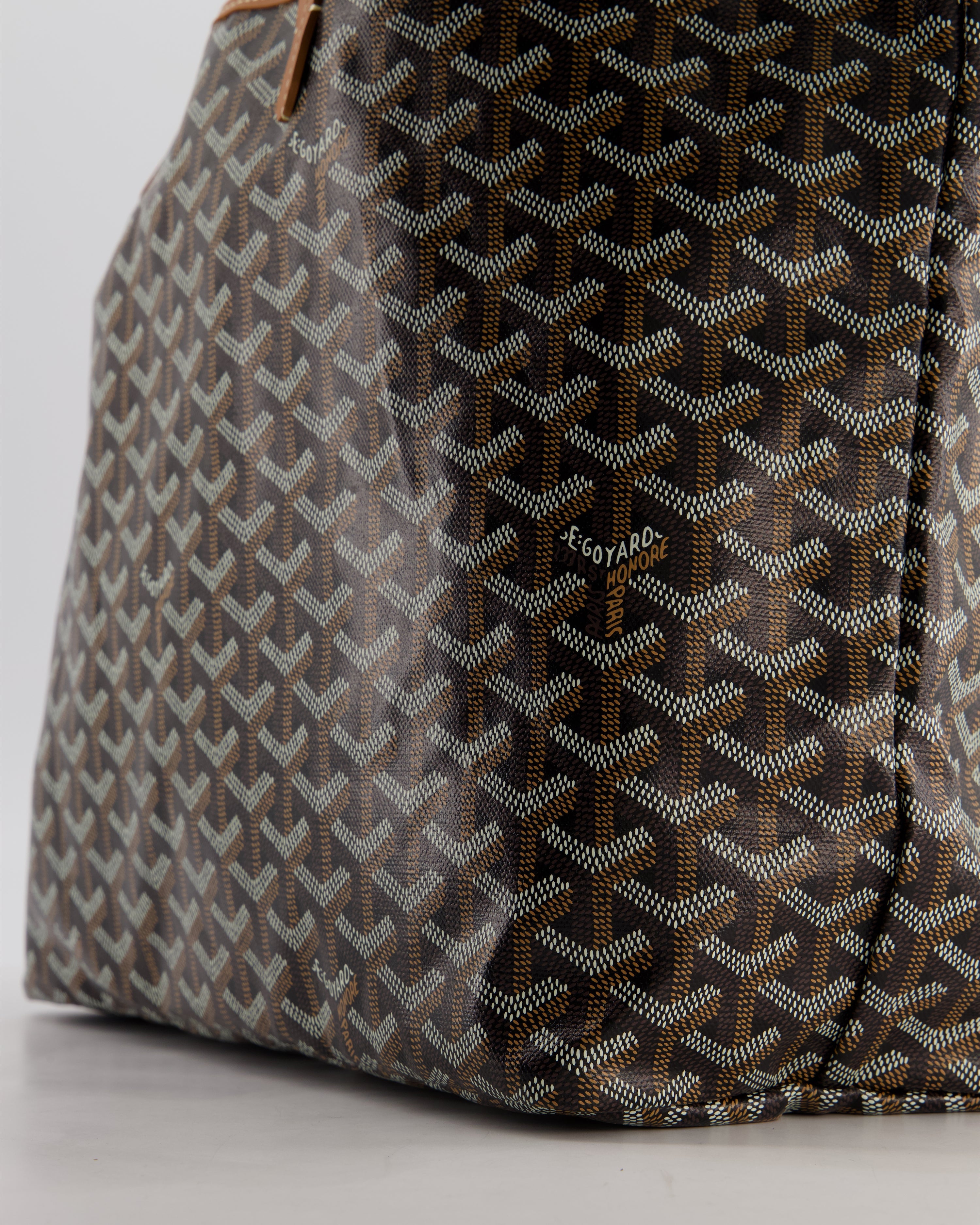 Goyard Saint Louis PM Tote Bag in Black Goyardine Canvas with Tan Calfskin Leather