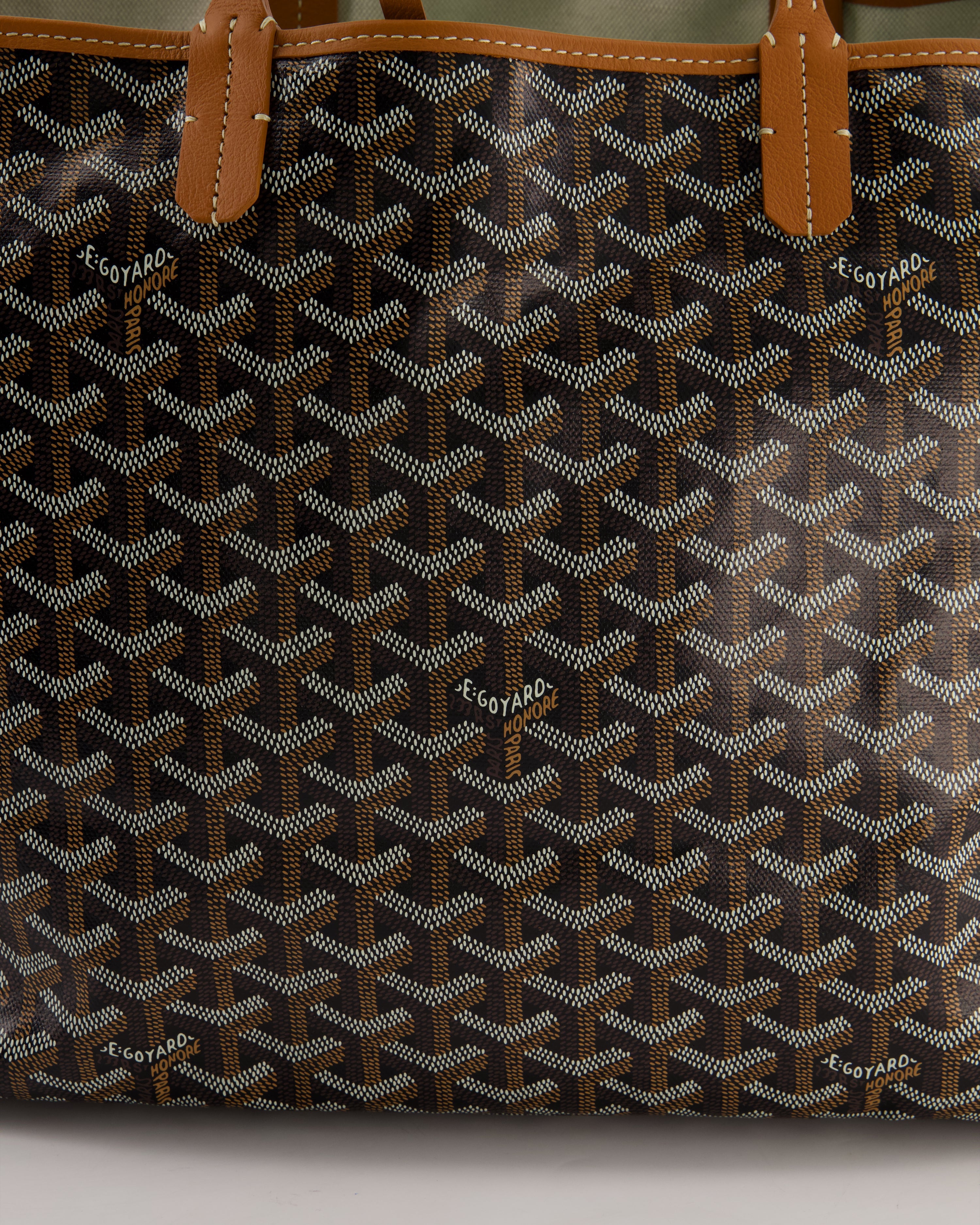 Goyard Saint Louis PM Tote Bag in Black Goyardine Canvas with Tan Calfskin Leather