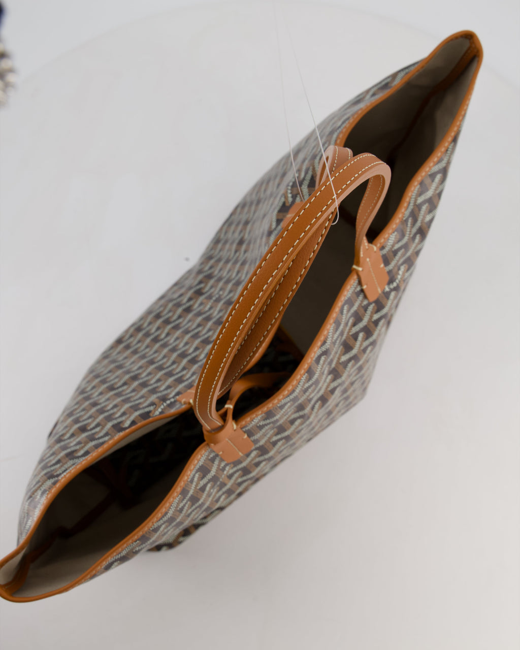Goyard Saint Louis PM Tote Bag in Black Goyardine Canvas with Tan Calfskin Leather