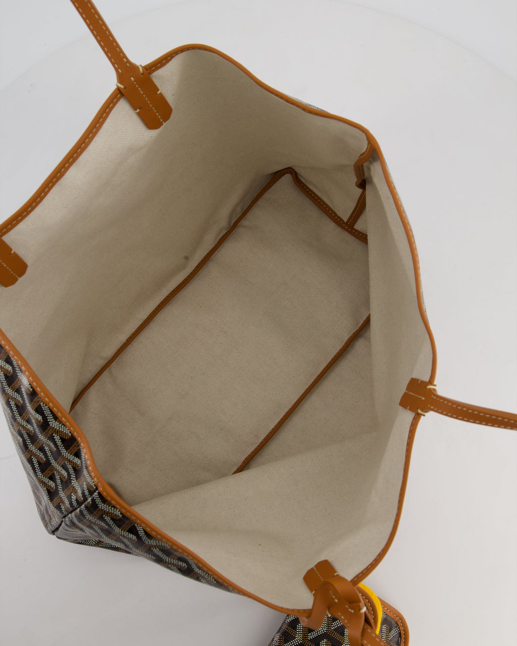 Goyard Saint Louis PM Tote Bag in Black Goyardine Canvas with Tan Calfskin Leather