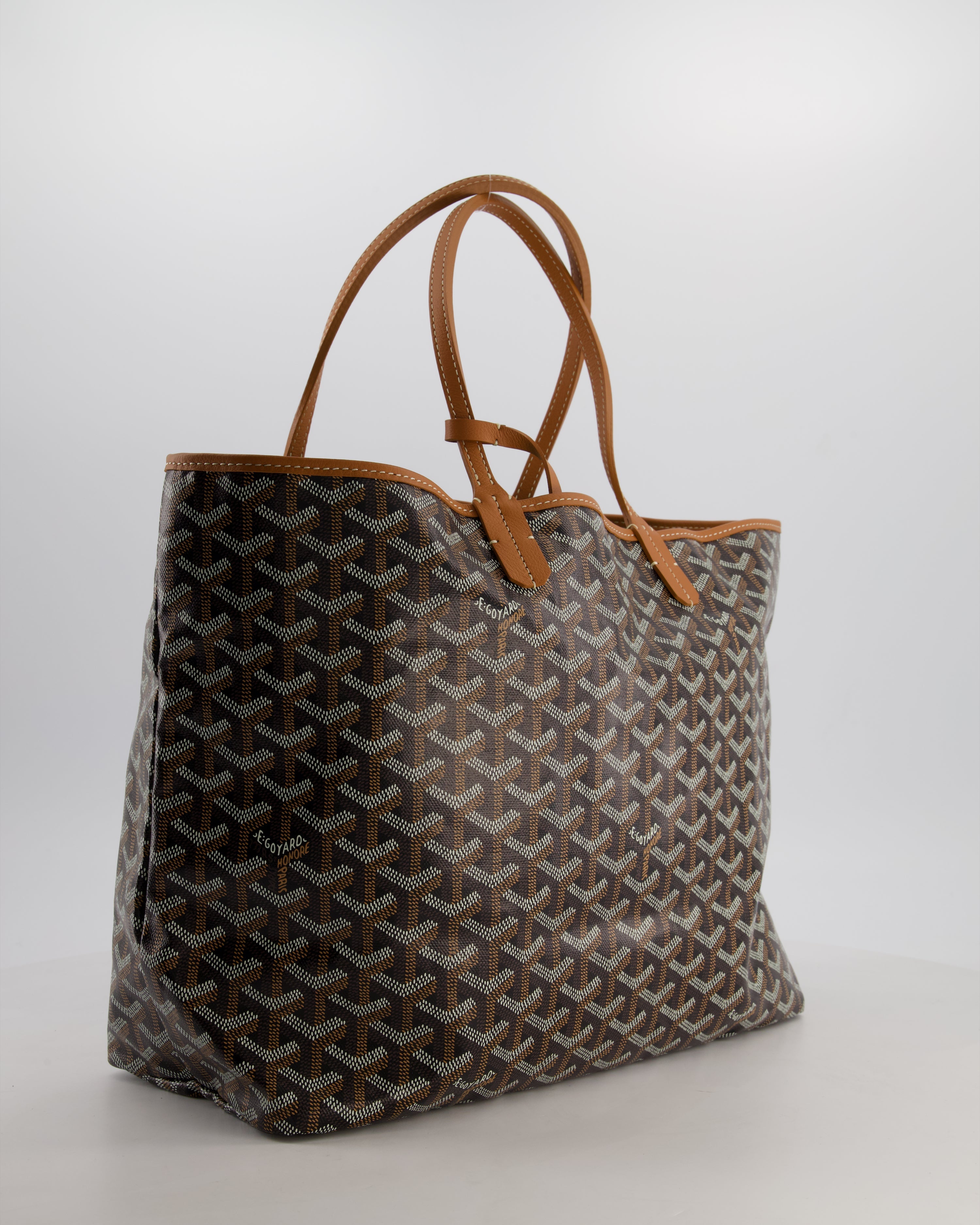 Goyard Saint Louis PM Tote Bag in Black Goyardine Canvas with Tan Calfskin Leather