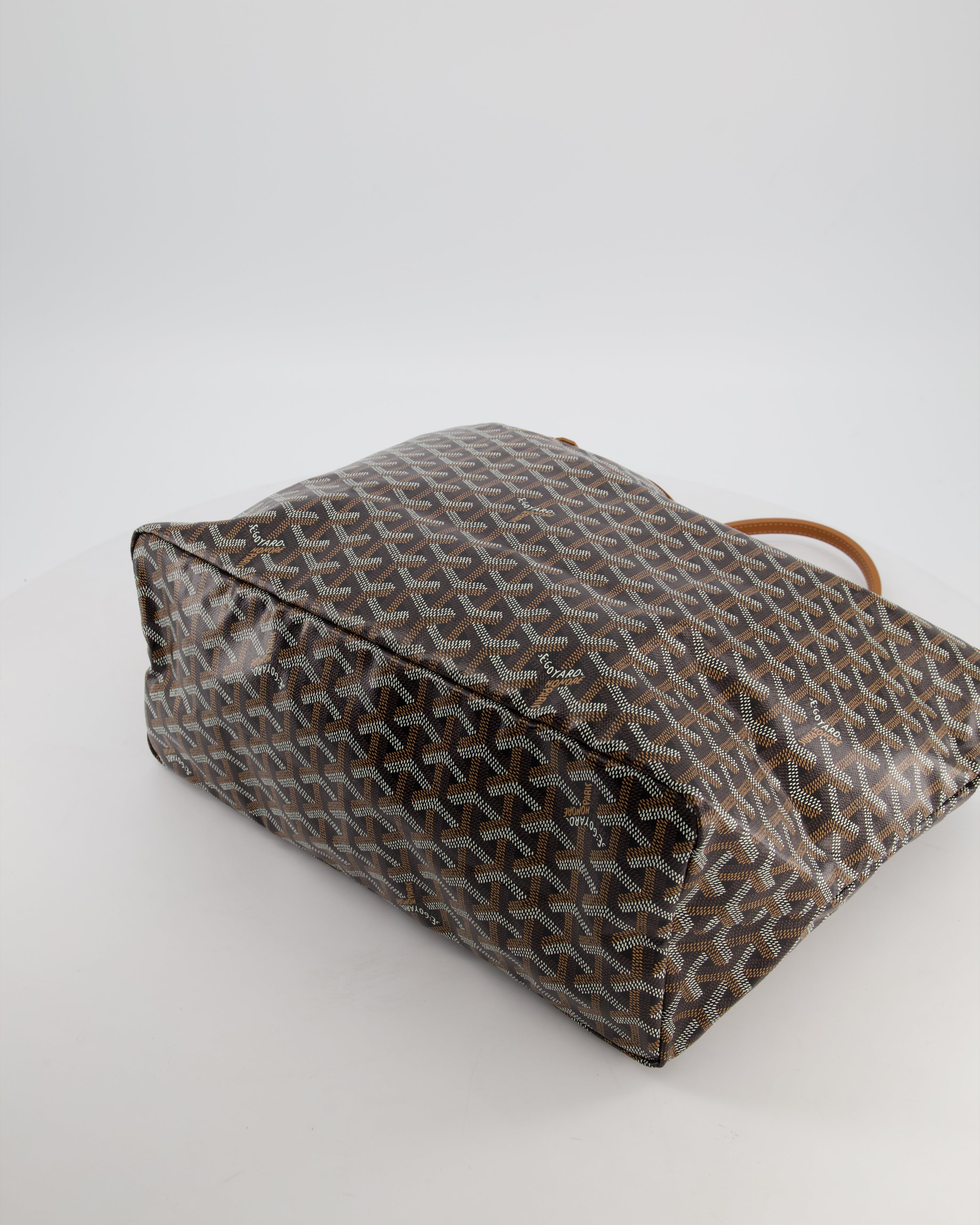 Goyard Saint Louis PM Tote Bag in Black Goyardine Canvas with Tan Calfskin Leather