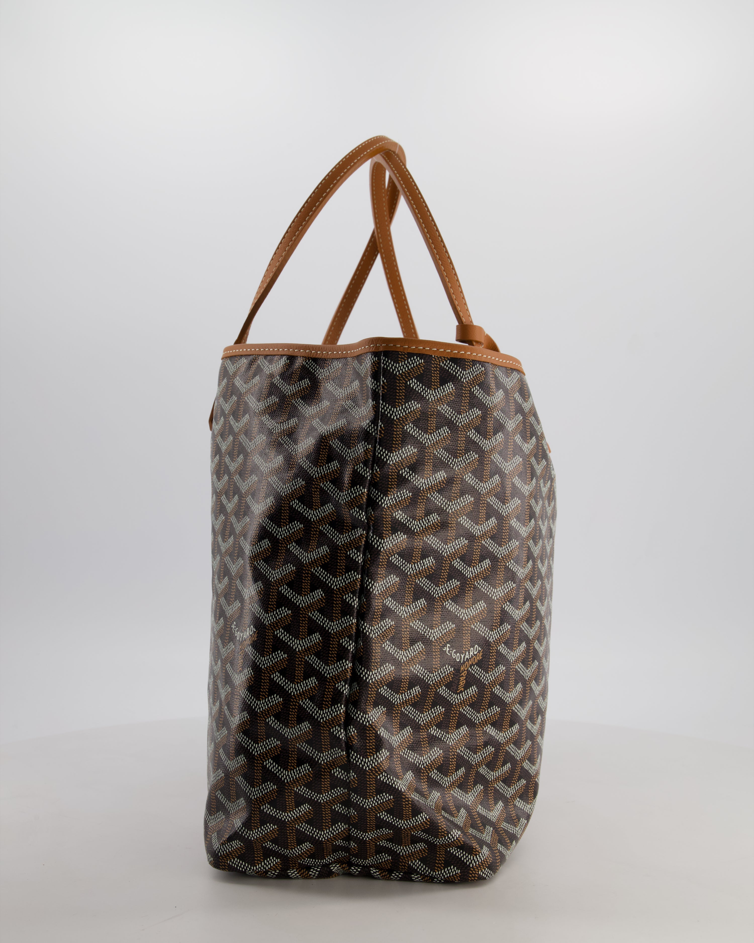 Goyard Saint Louis PM Tote Bag in Black Goyardine Canvas with Tan Calfskin Leather