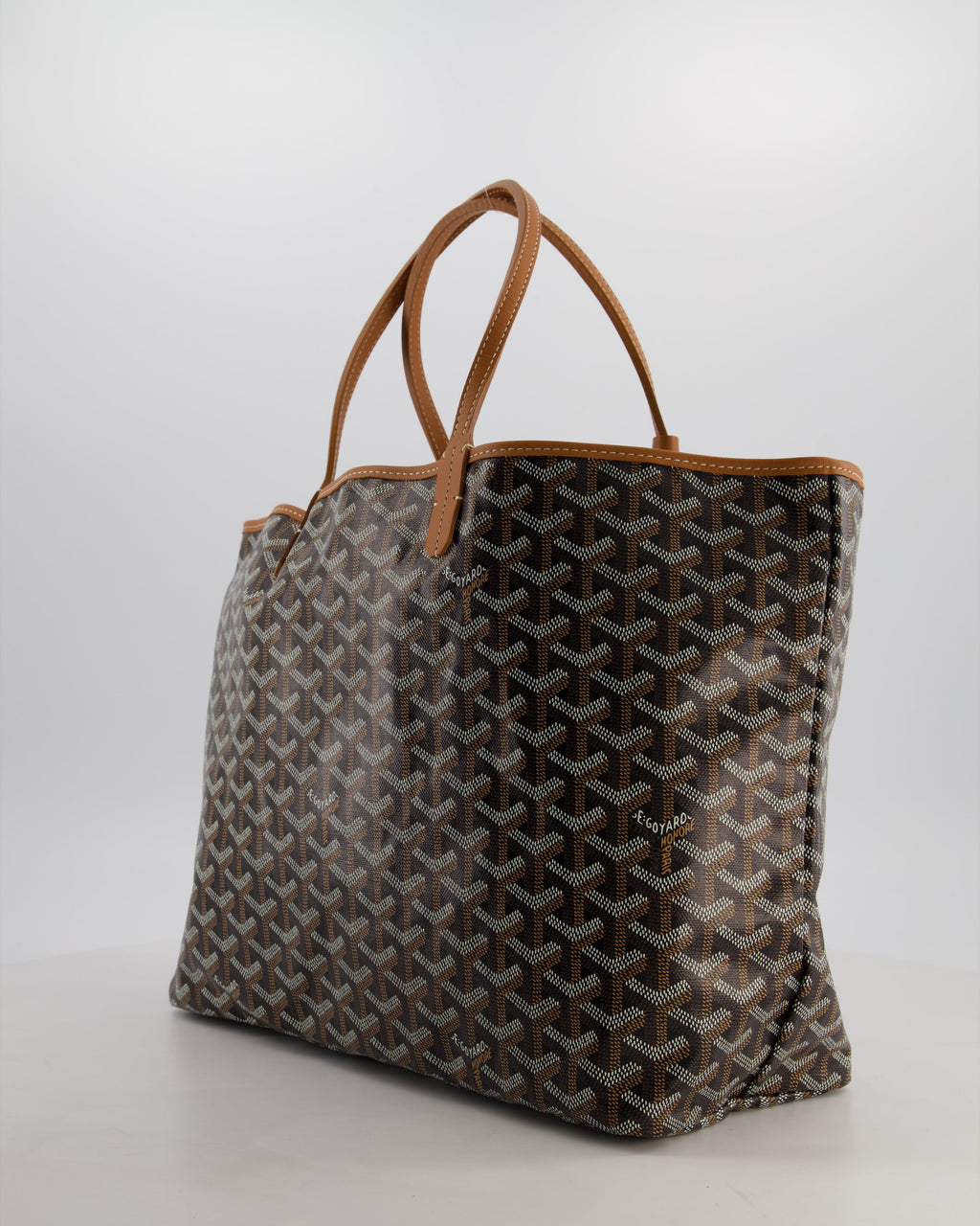 Goyard Saint Louis PM Tote Bag in Black Goyardine Canvas with Tan Calfskin Leather