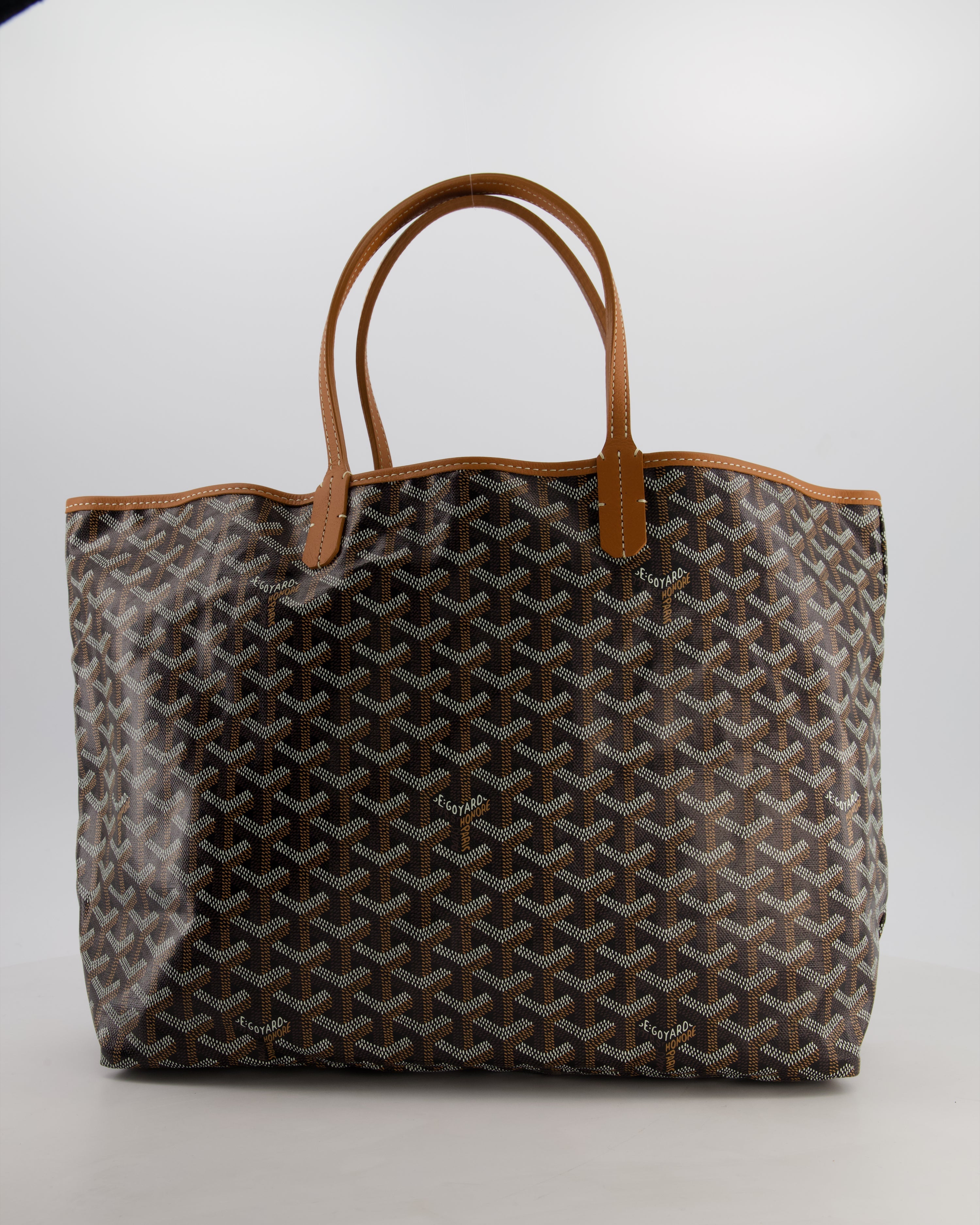 Goyard Saint Louis PM Tote Bag in Black Goyardine Canvas with Tan Calfskin Leather