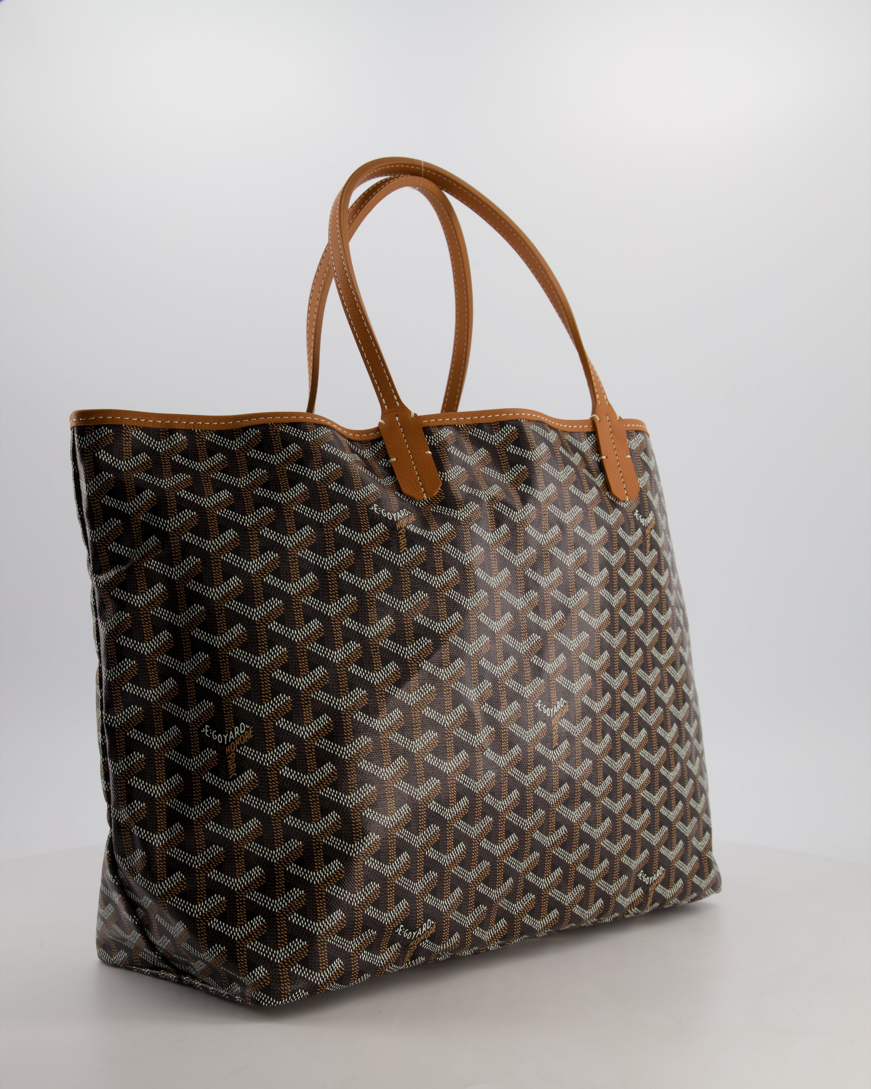 Goyard Saint Louis PM Tote Bag in Black Goyardine Canvas with Tan Calfskin Leather