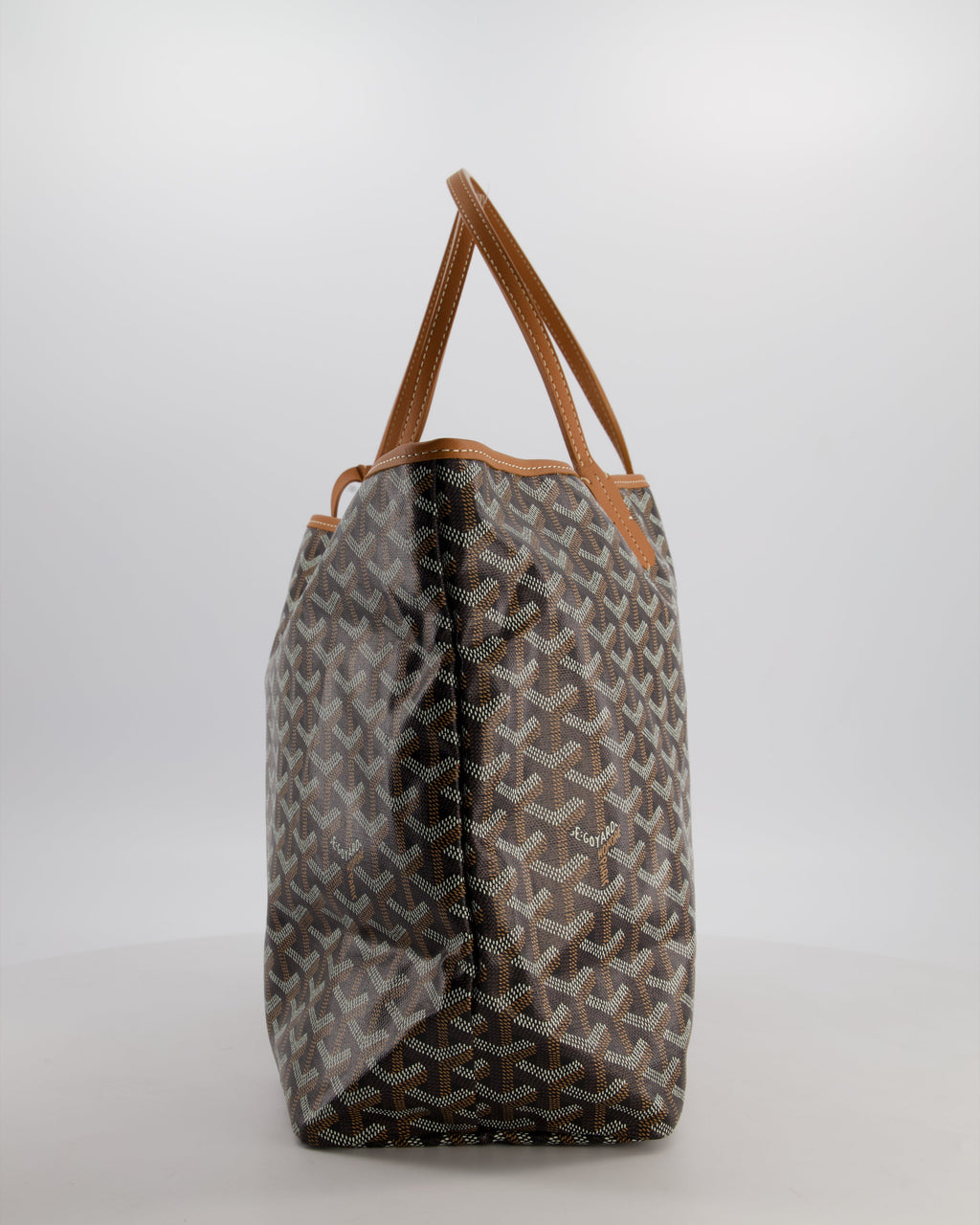 Goyard Saint Louis PM Tote Bag in Black Goyardine Canvas with Tan Calfskin Leather