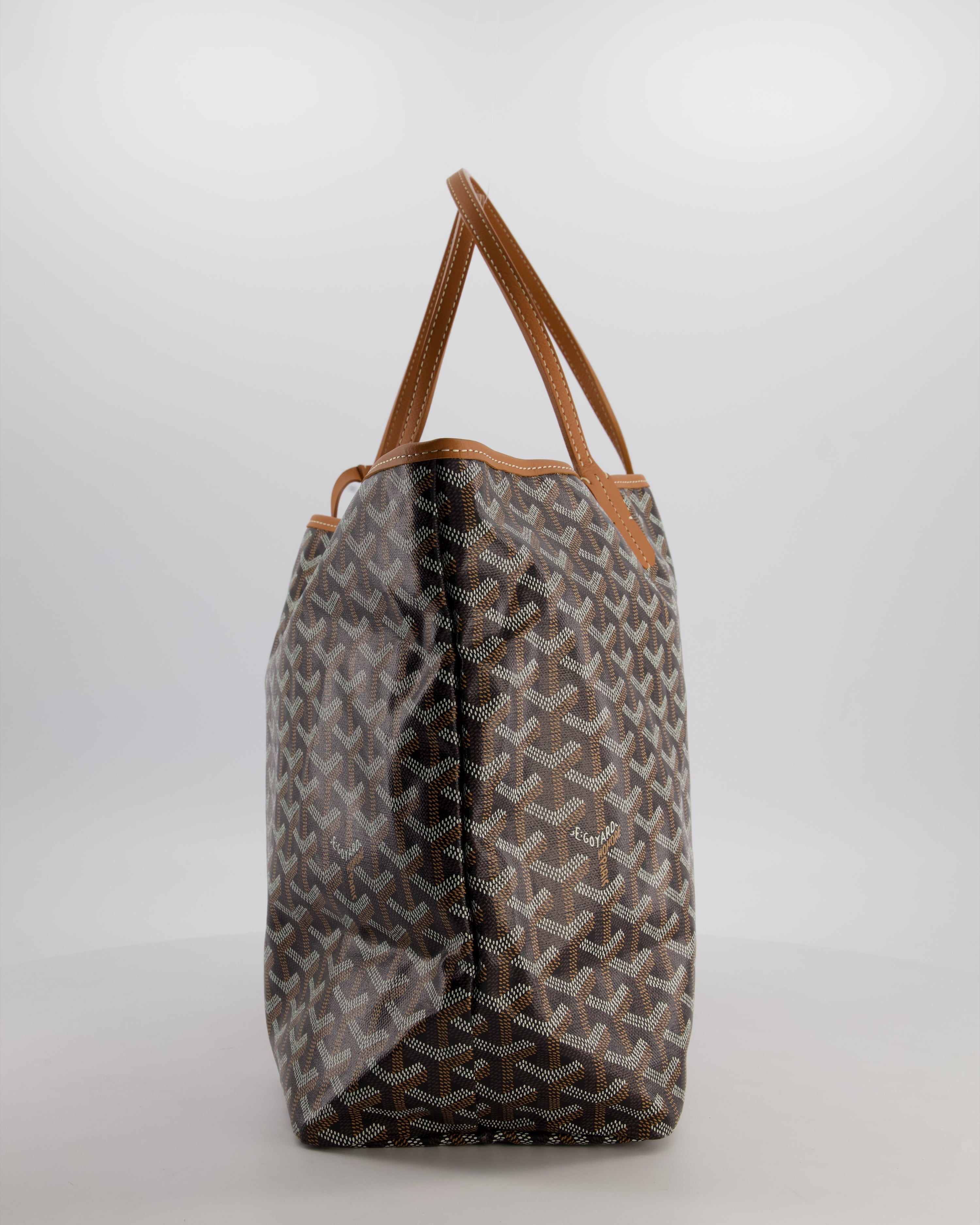 Goyard Saint Louis PM Tote Bag in Black Goyardine Canvas with Tan Calfskin Leather