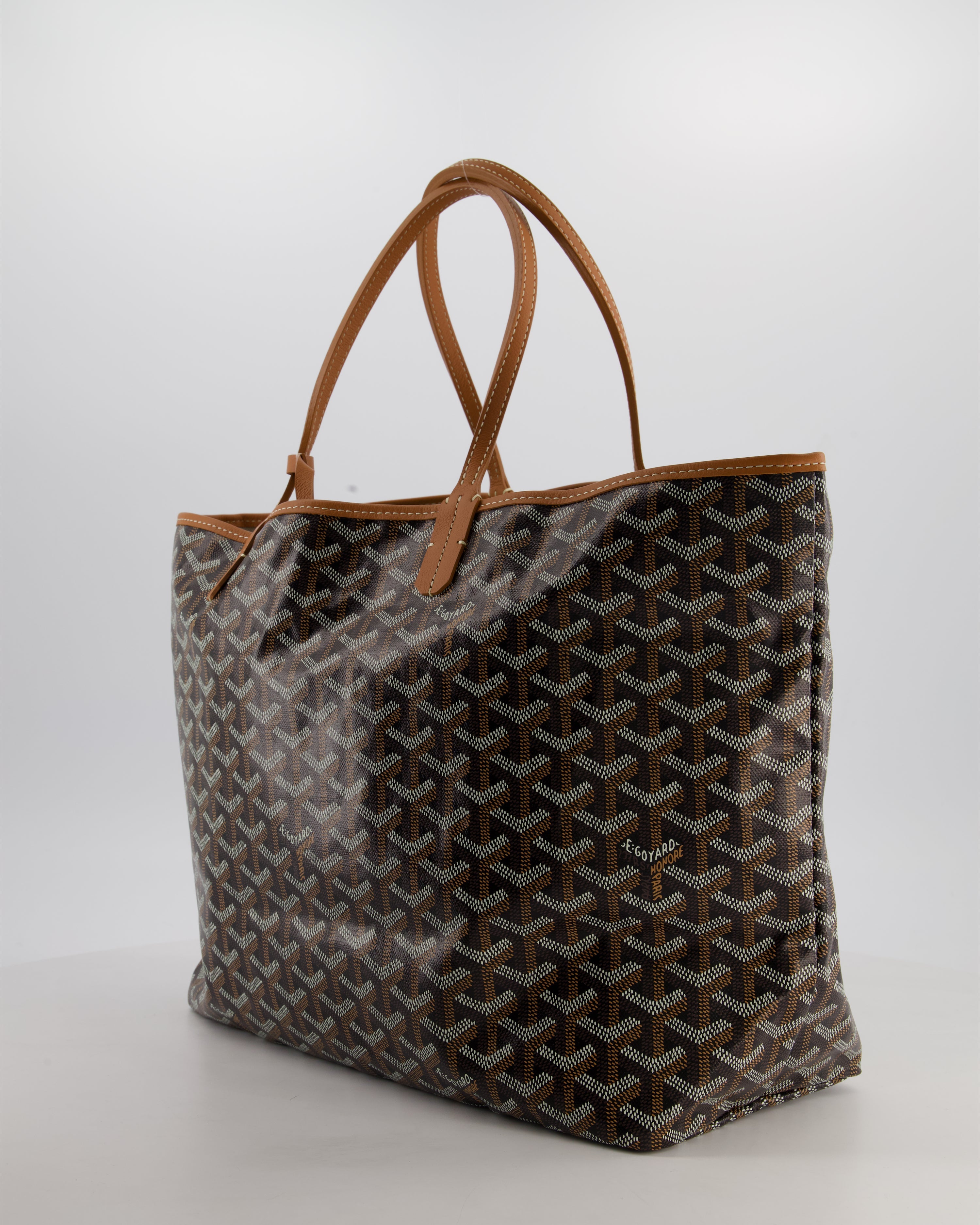Goyard Saint Louis PM Tote Bag in Black Goyardine Canvas with Tan Calfskin Leather