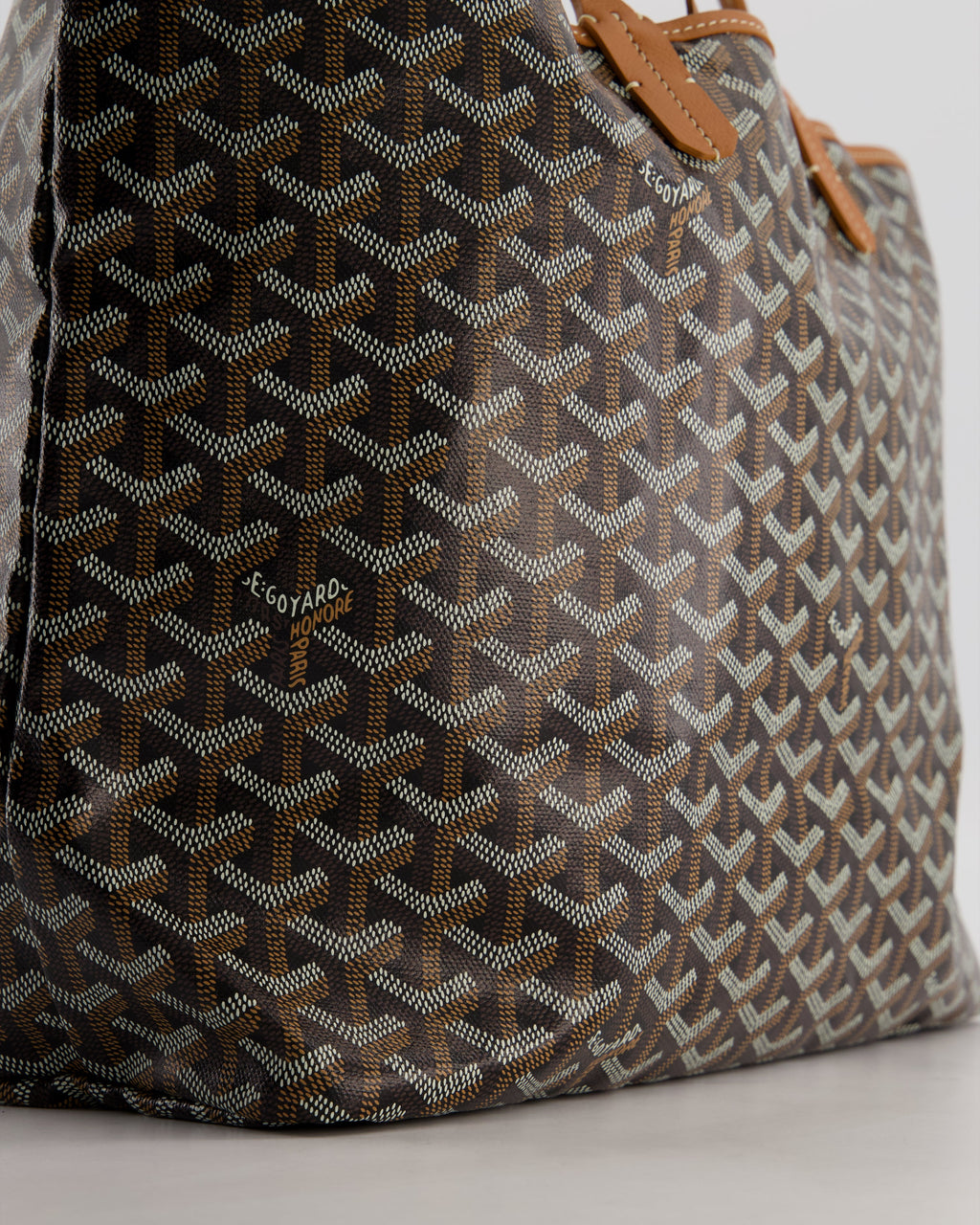 Goyard Saint Louis PM Tote Bag in Black Goyardine Canvas with Tan Calfskin Leather