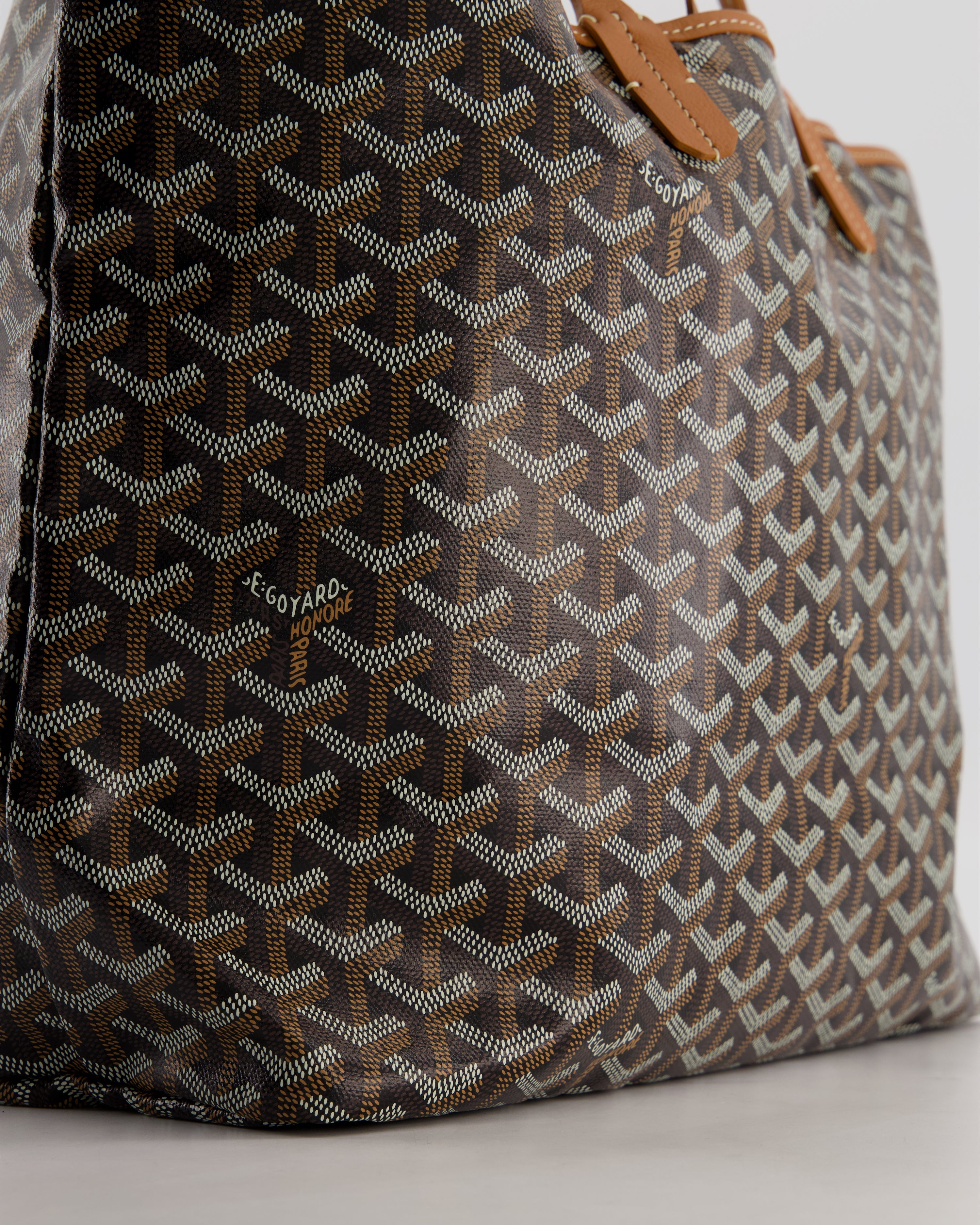 Goyard Saint Louis PM Tote Bag in Black Goyardine Canvas with Tan Calfskin Leather