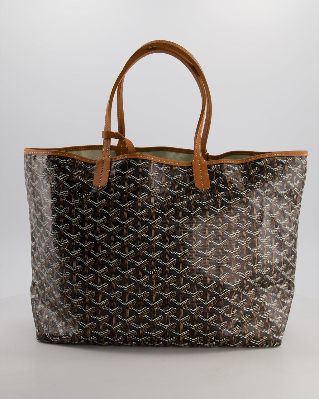 Goyard Saint Louis PM Tote Bag in Black Goyardine Canvas with Tan Calfskin Leather